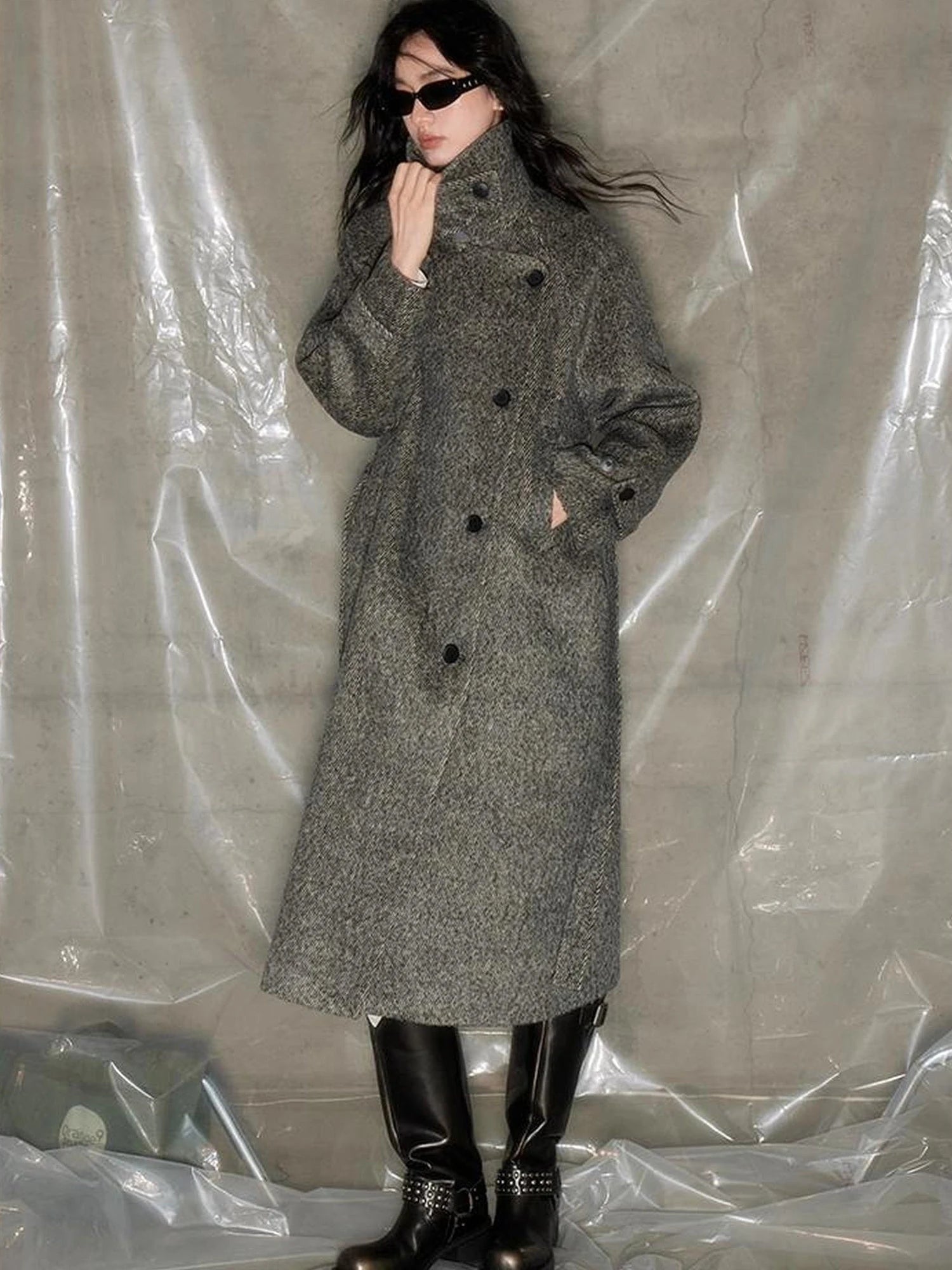 Grey Squid Wool Coat Women S Minimalist Oversized Blazer Jacket