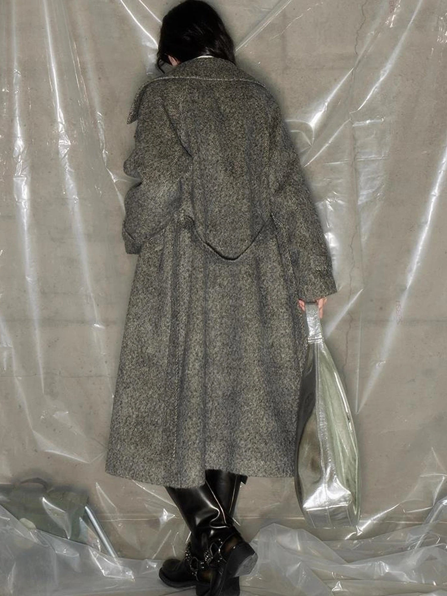 Grey Squid Wool Coat Women S Minimalist Oversized Blazer Jacket