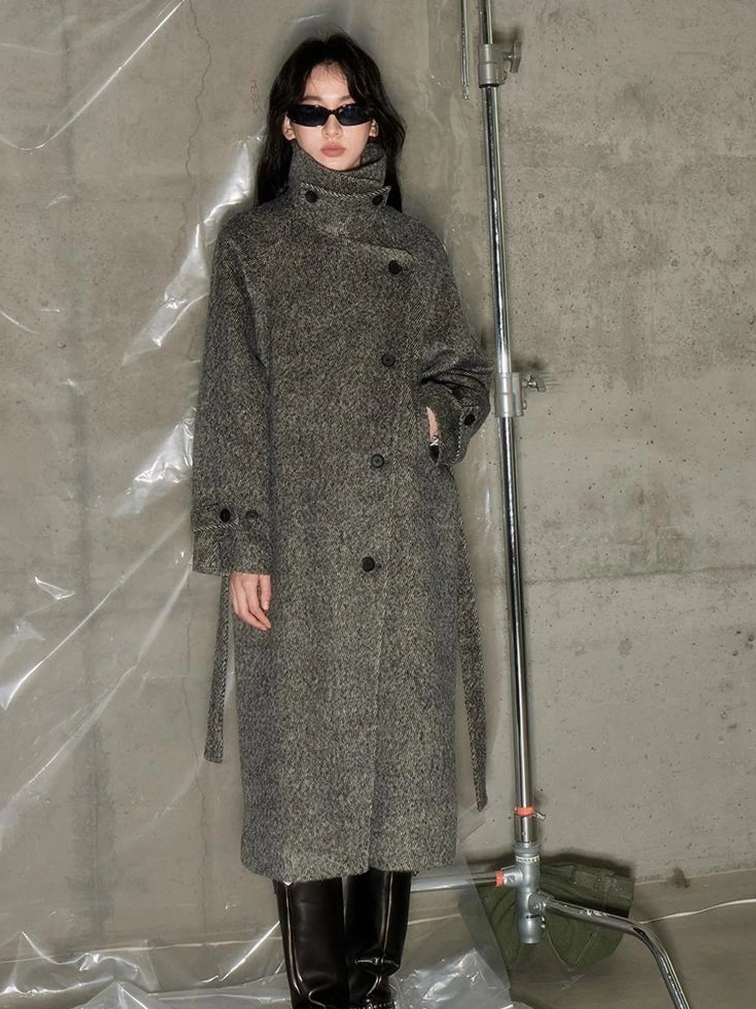 Grey Squid Wool Coat Women S Minimalist Oversized Blazer Jacket