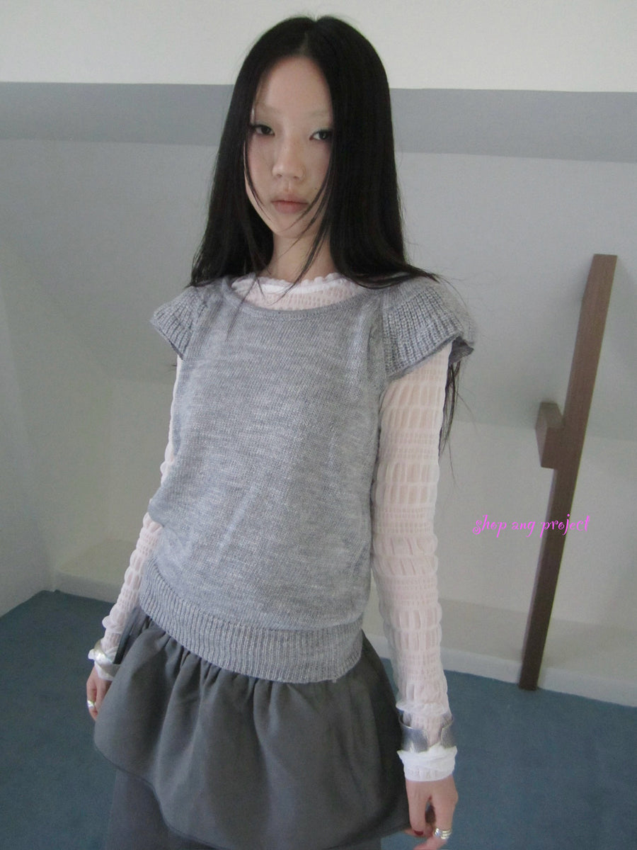ang project Vintage Loose Knit Short Sleeve With Flutter Sleeves