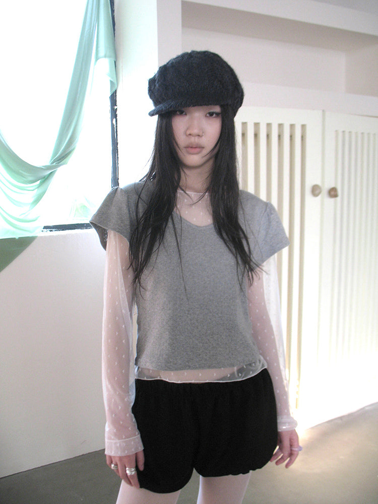 Updateang project V-Neck Crop Top With Small Wing Sleeves