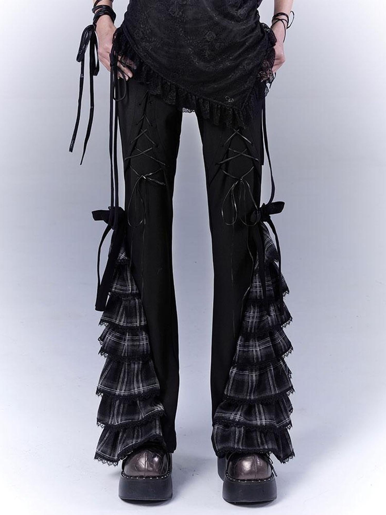 WSW WUSHENWU Grid Lace Punk Trousers Sweet Cool Asian Fit