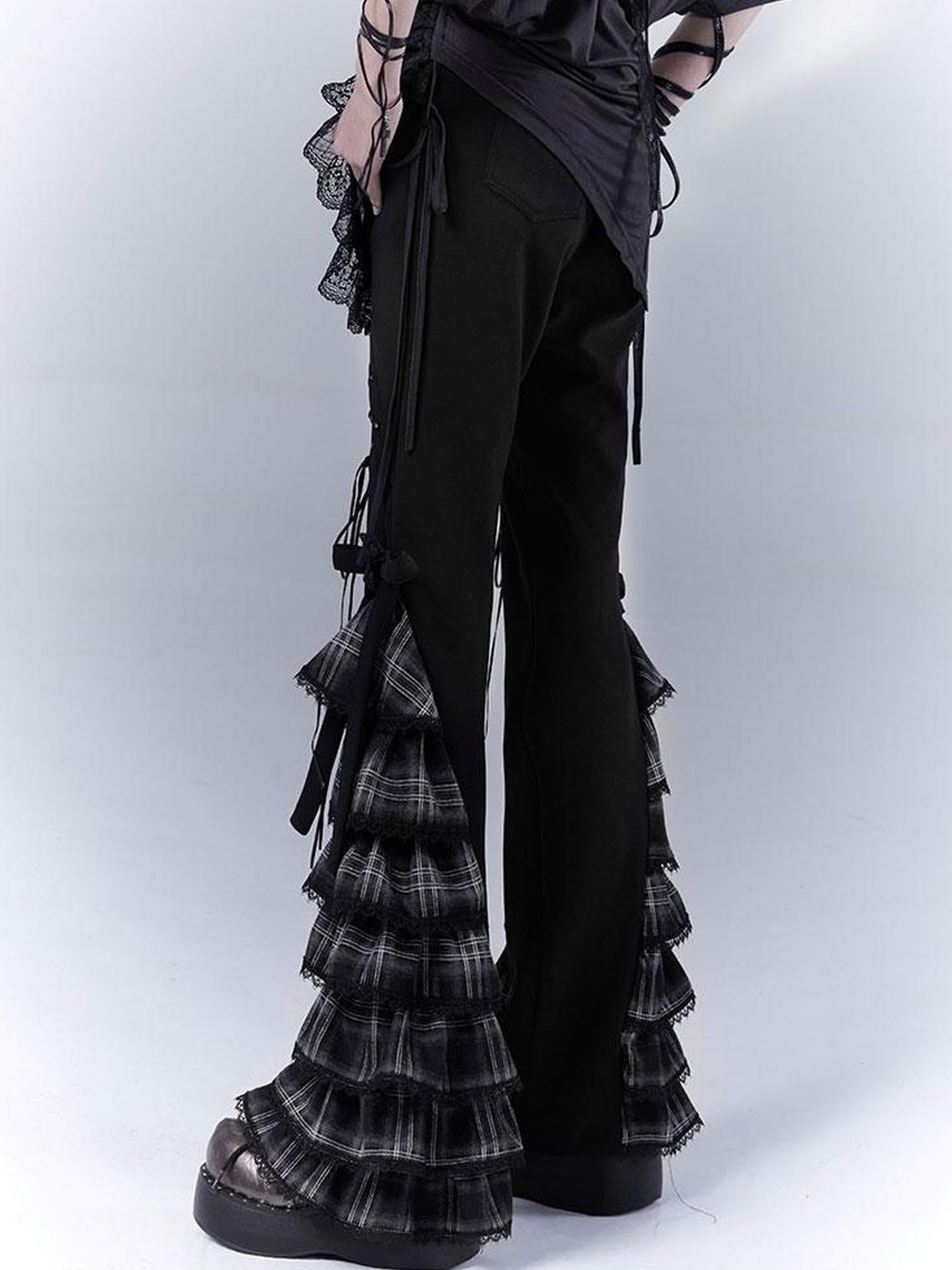 WSW WUSHENWU Grid Lace Punk Trousers Sweet Cool Asian Fit