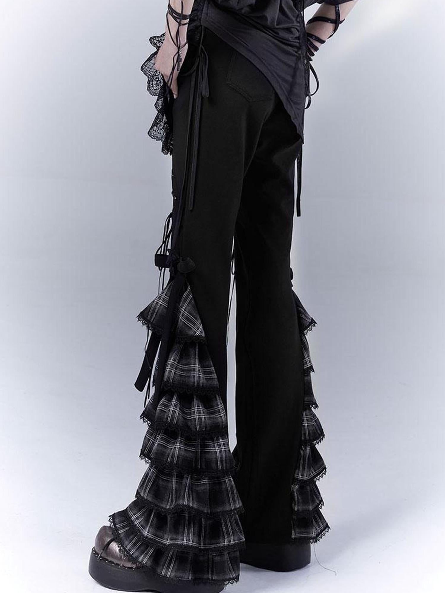 WSW WUSHENWU Grid Lace Punk Trousers Sweet Cool Asian Fit