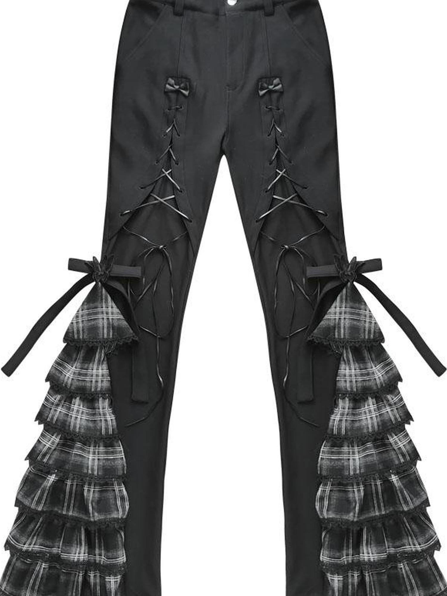WSW WUSHENWU Grid Lace Punk Trousers Sweet Cool Asian Fit