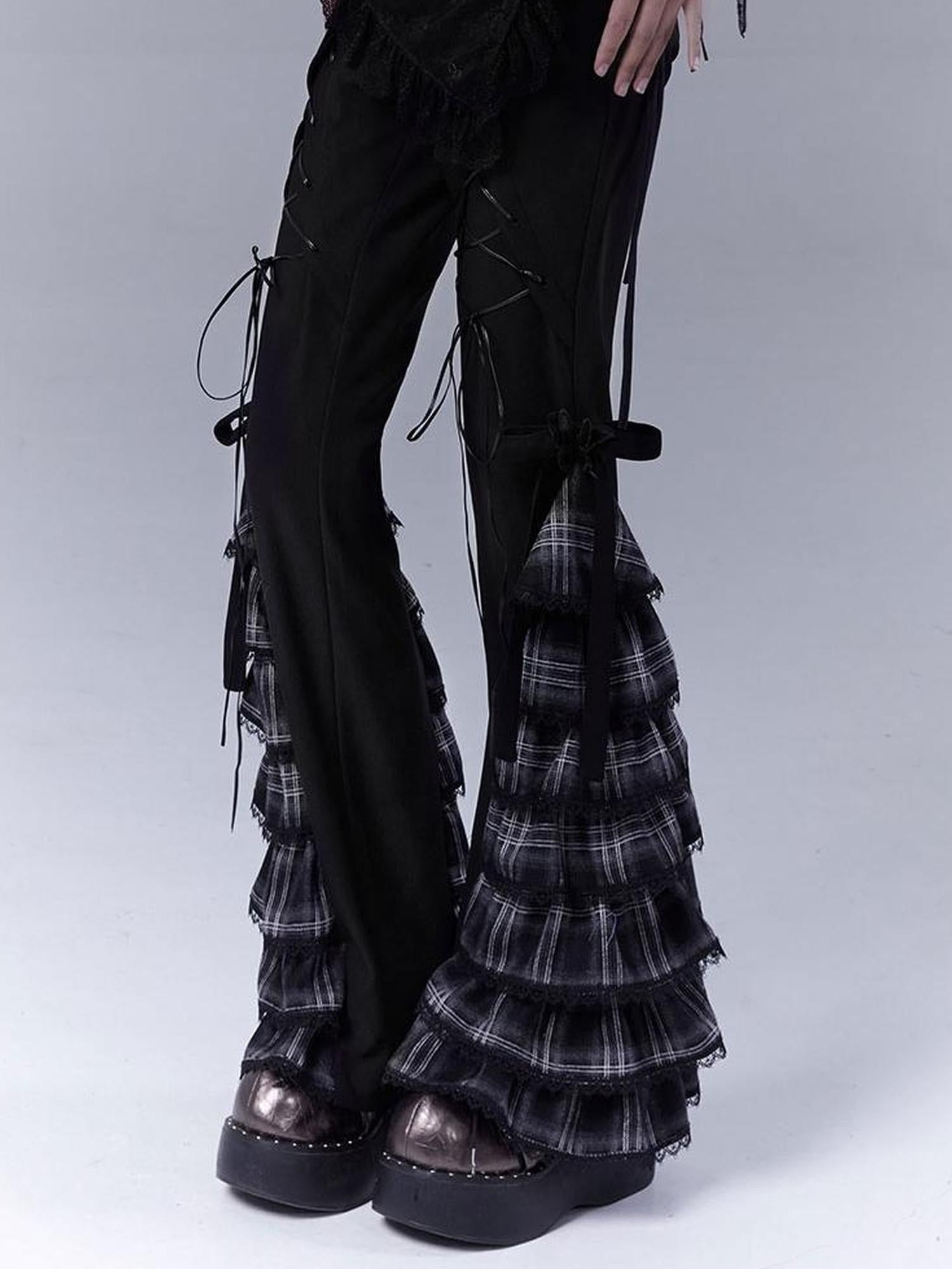 WSW WUSHENWU Grid Lace Punk Trousers Sweet Cool Asian Fit