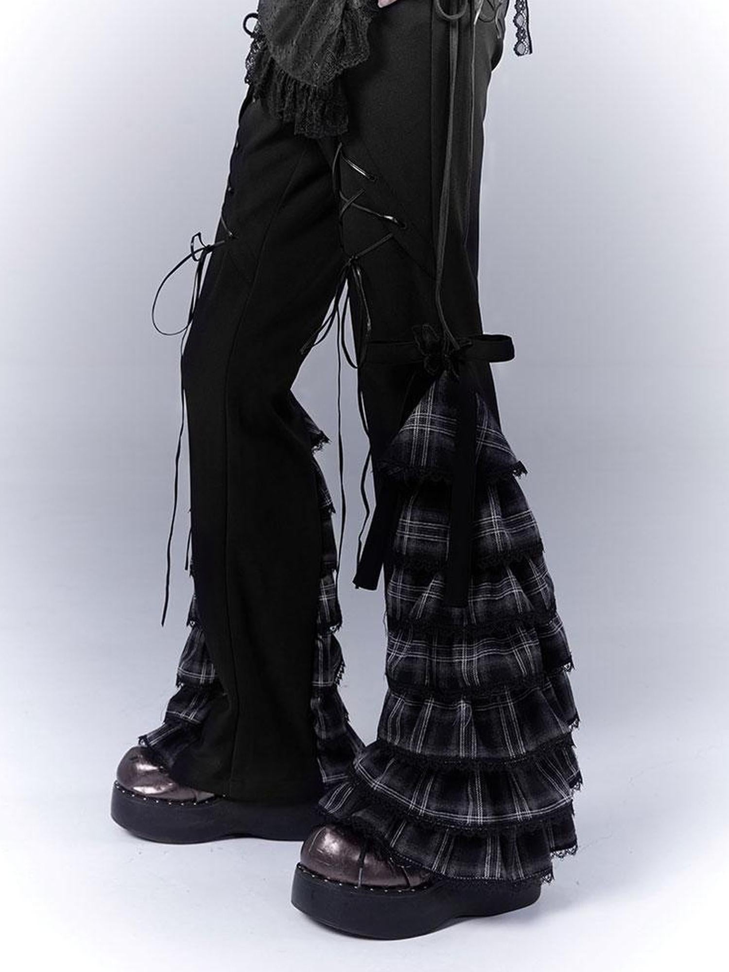 WSW WUSHENWU Grid Lace Punk Trousers Sweet Cool Asian Fit