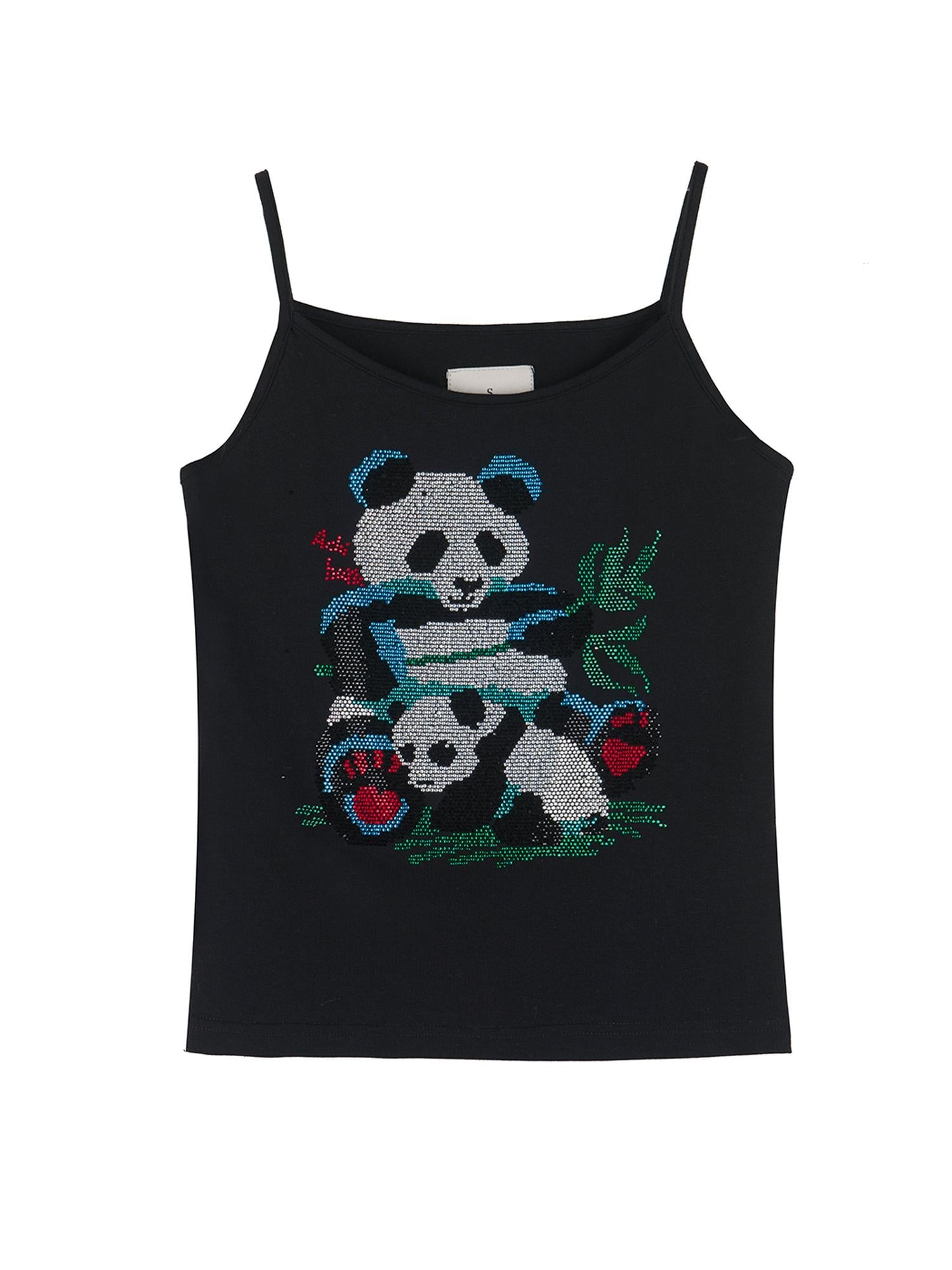 Achihara Happy Panda Embroidered Crop Tee V-neck T-shirt Long-Sleeve