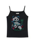 Happy Panda Embroidered Crop Tee V-neck T-shirt Long-Sleeve