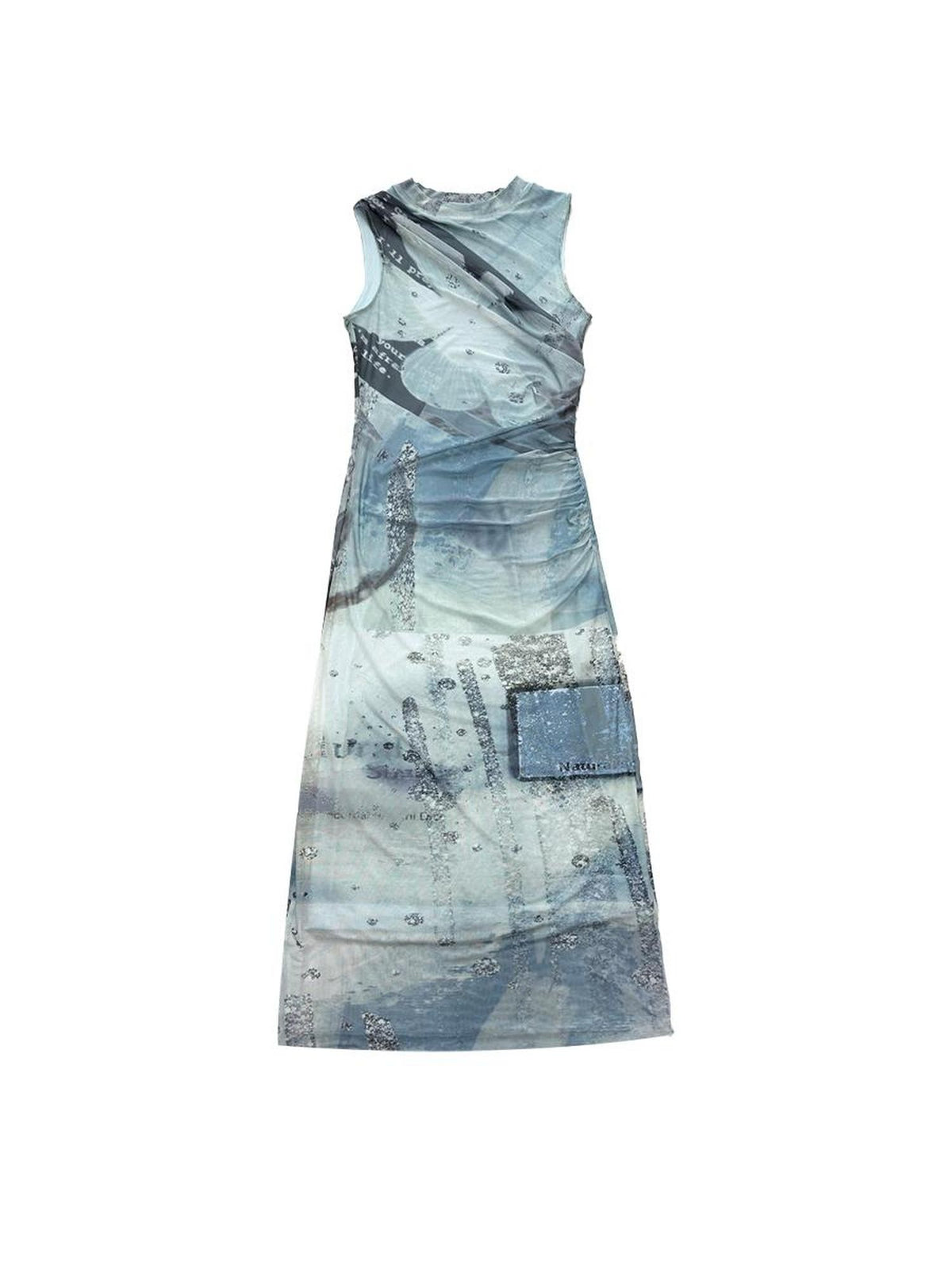HEMOGLOBIN Double Layer Mesh Print Sleeveless Ruched Women&