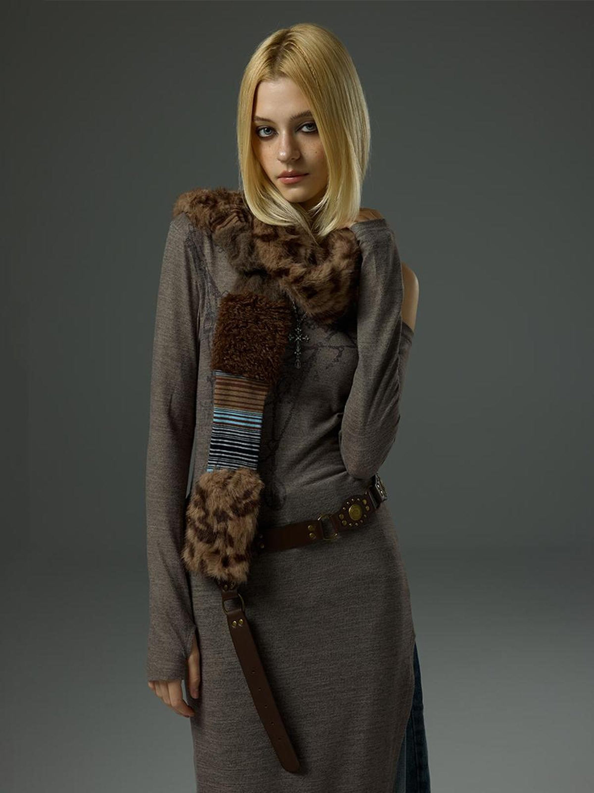 HEMOGLOBIN Faux Fur Striped Geometric Rectangle Women&