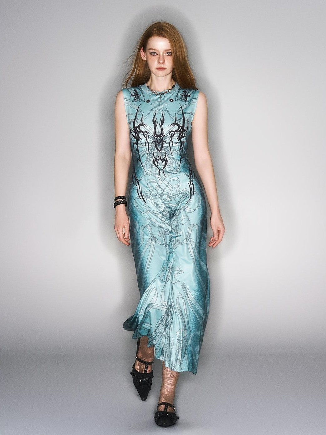 HEMOGLOBIN Hand Painted Print Black Blue Punk Women&