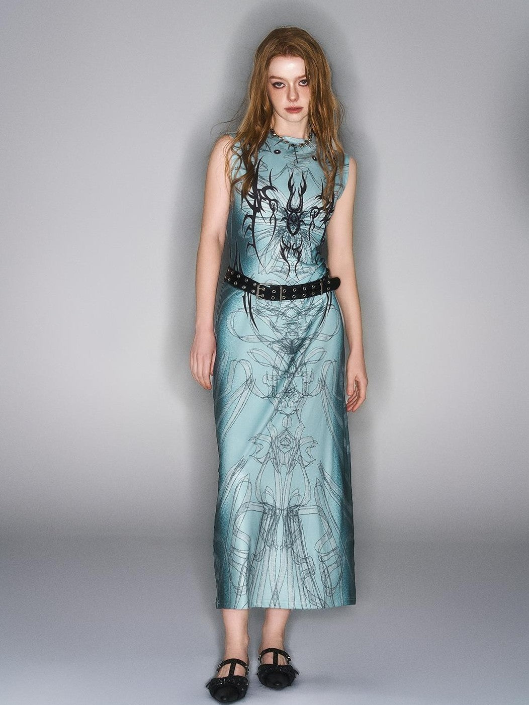 HEMOGLOBIN Hand Painted Print Black Blue Punk Women&