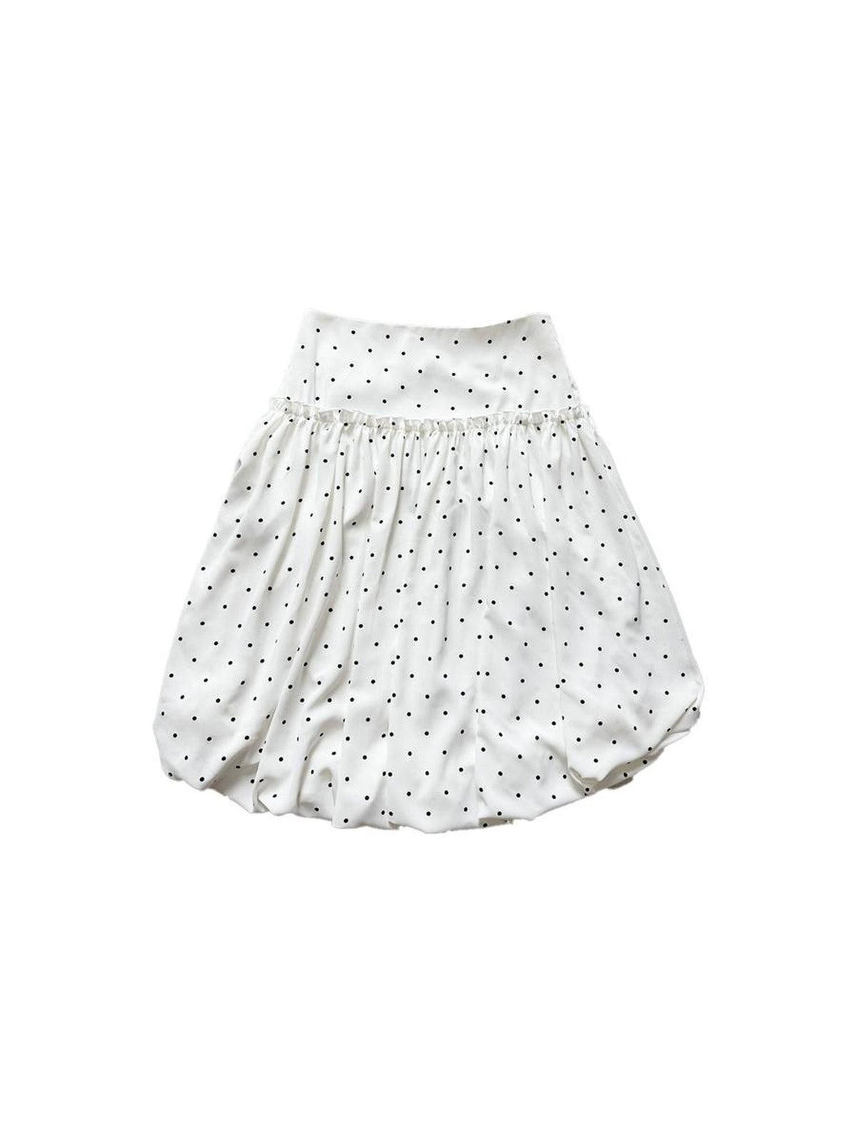 Polka Dot White Print Bubble Hem Loose Fit Women&