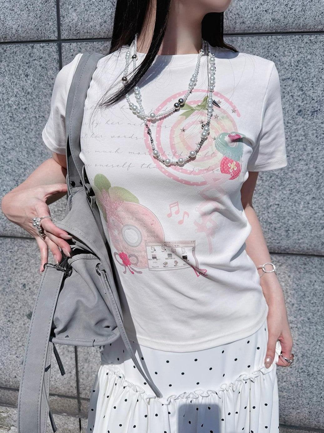 Polka Dot White Print Bubble Hem Loose Fit Women&