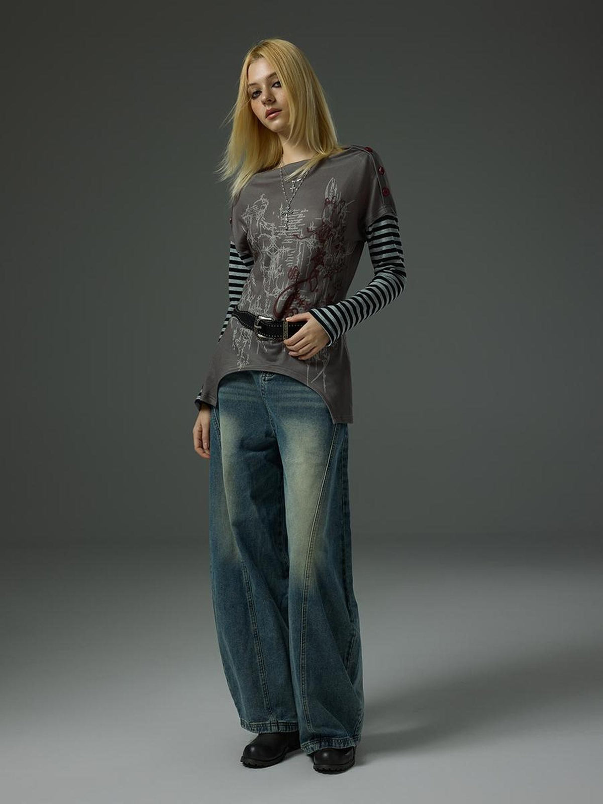 HEMOGLOBIN Rock Style Structured 3d Cut Loose High Waist Cotton Women&