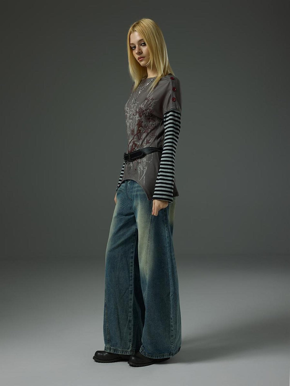 HEMOGLOBIN Rock Style Structured 3d Cut Loose High Waist Cotton Women&
