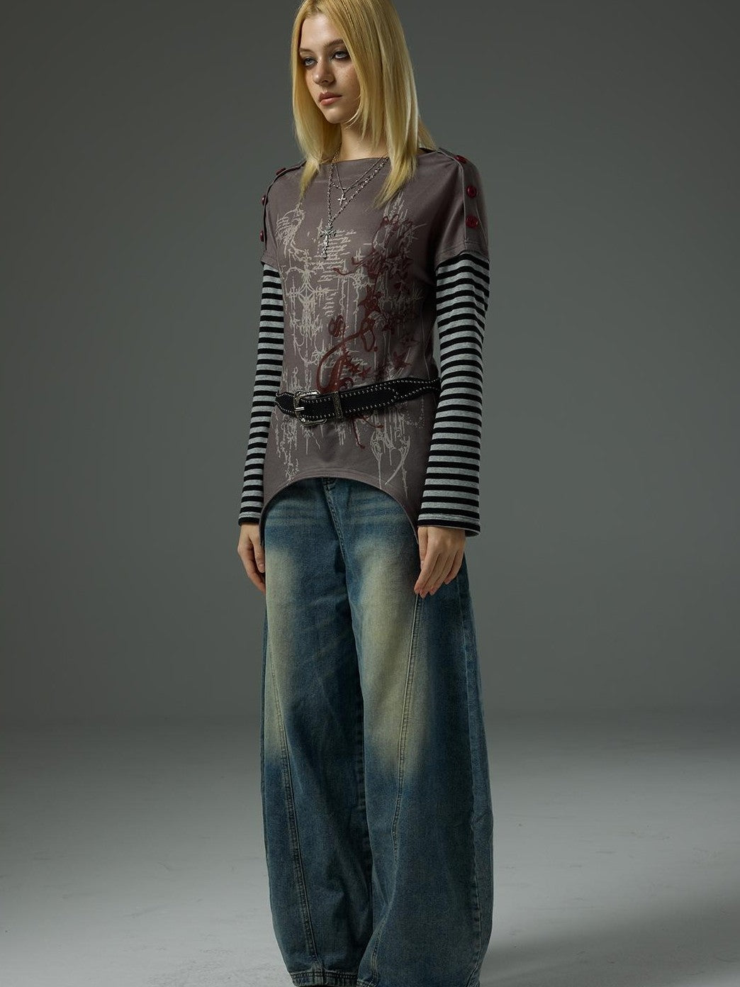 HEMOGLOBIN Rock Style Structured 3d Cut Loose High Waist Cotton Women&