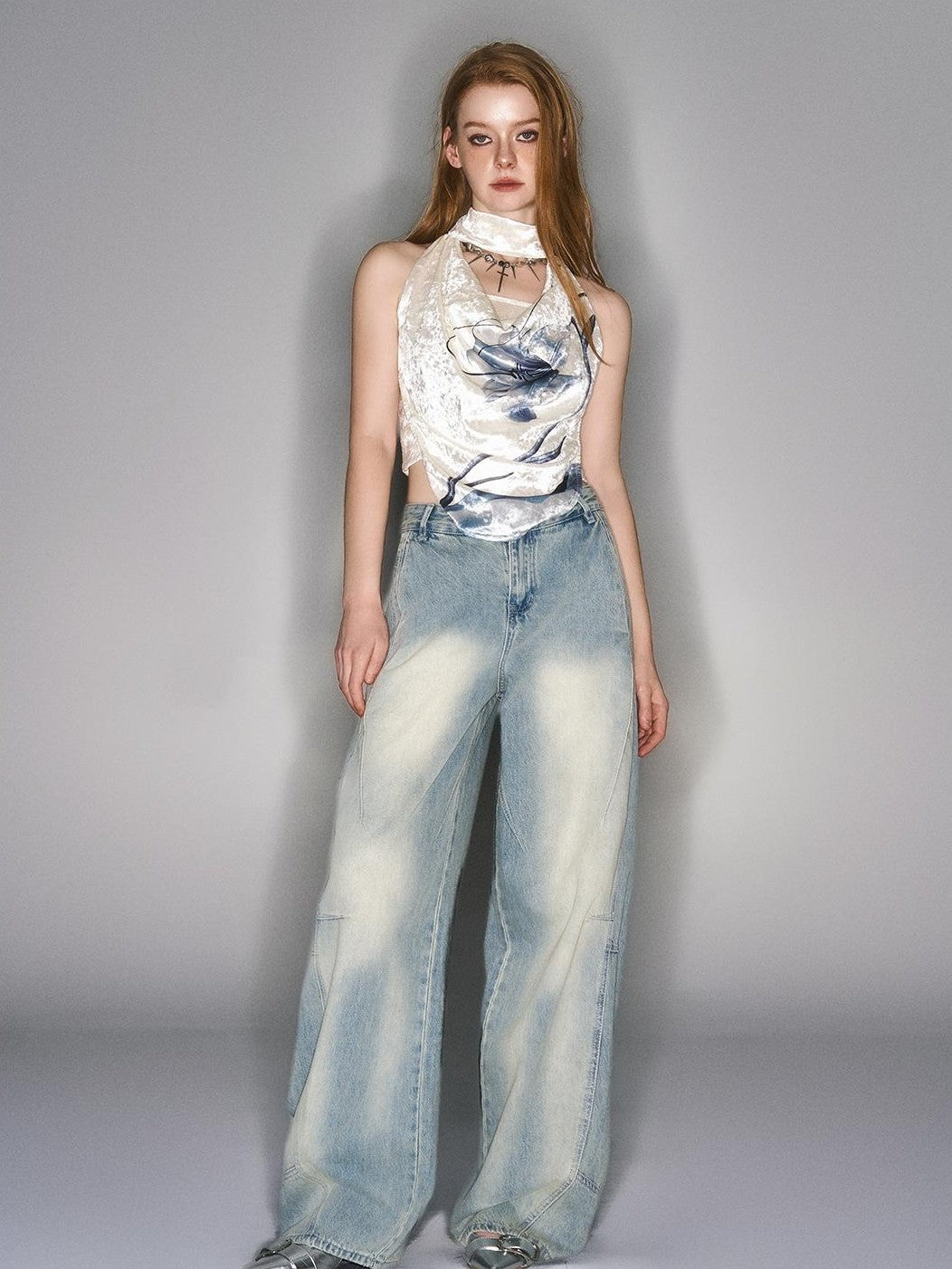 HEMOGLOBIN Velvet Print Draped Neck Women&