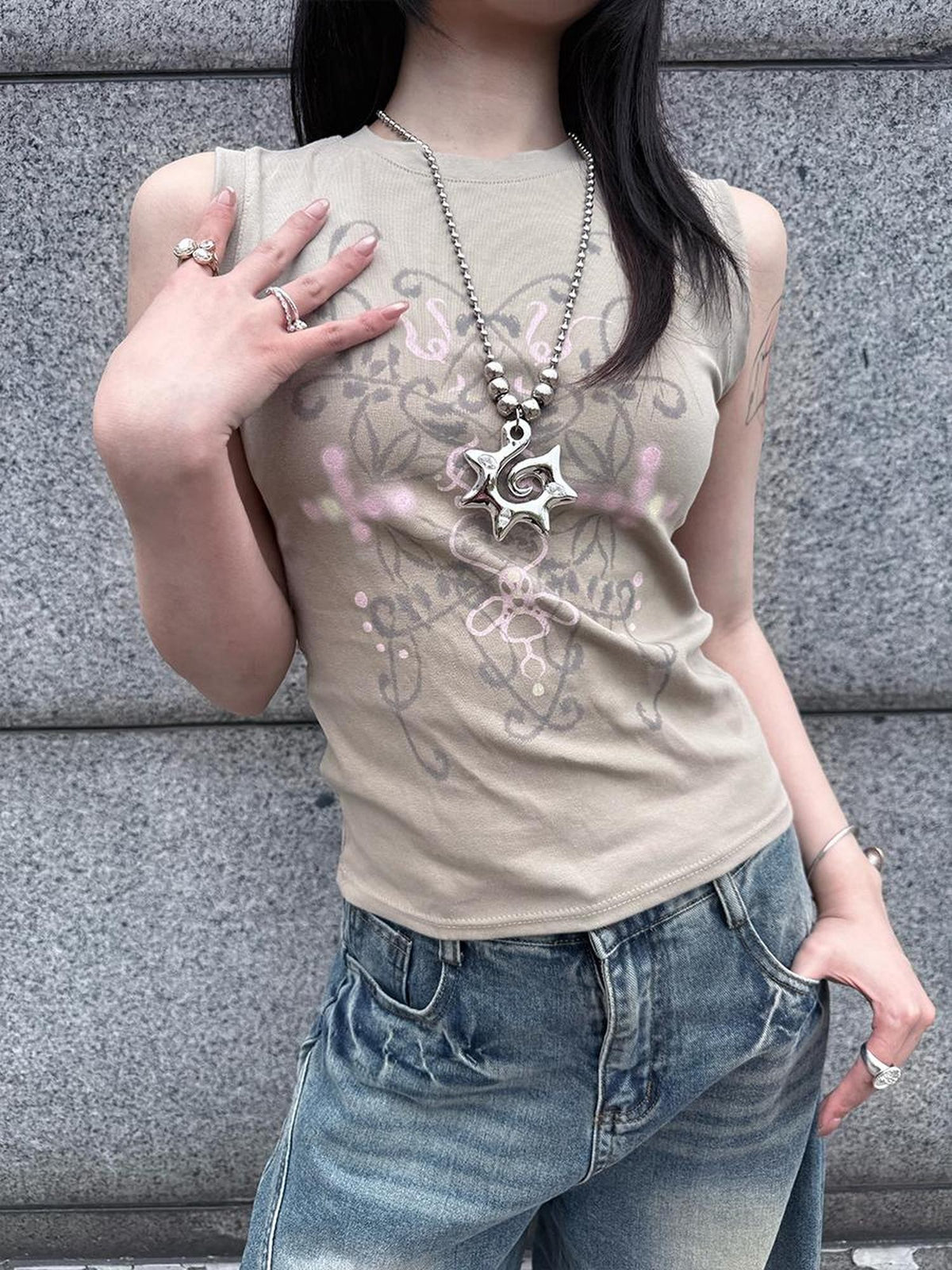 HEMOGLOBIN Vintage Graphic Digital Print Slim Fit Cotton Women&