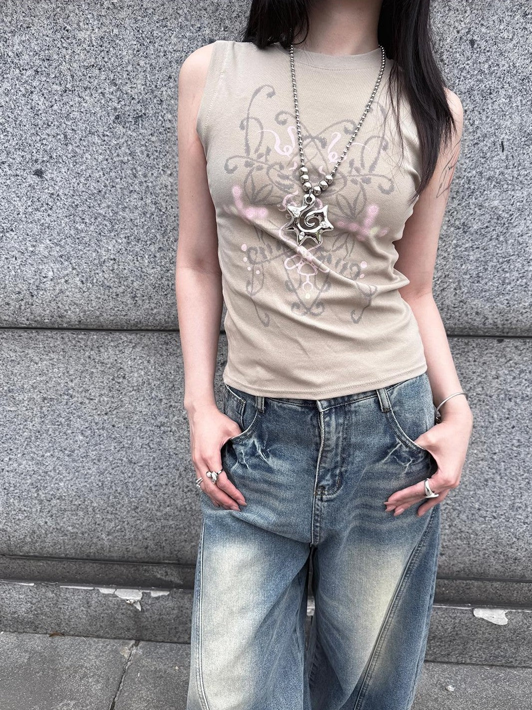 HEMOGLOBIN Vintage Graphic Digital Print Slim Fit Cotton Women&