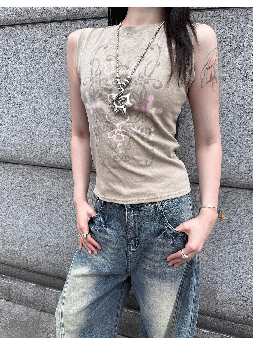 HEMOGLOBIN Vintage Graphic Digital Print Slim Fit Cotton Women&
