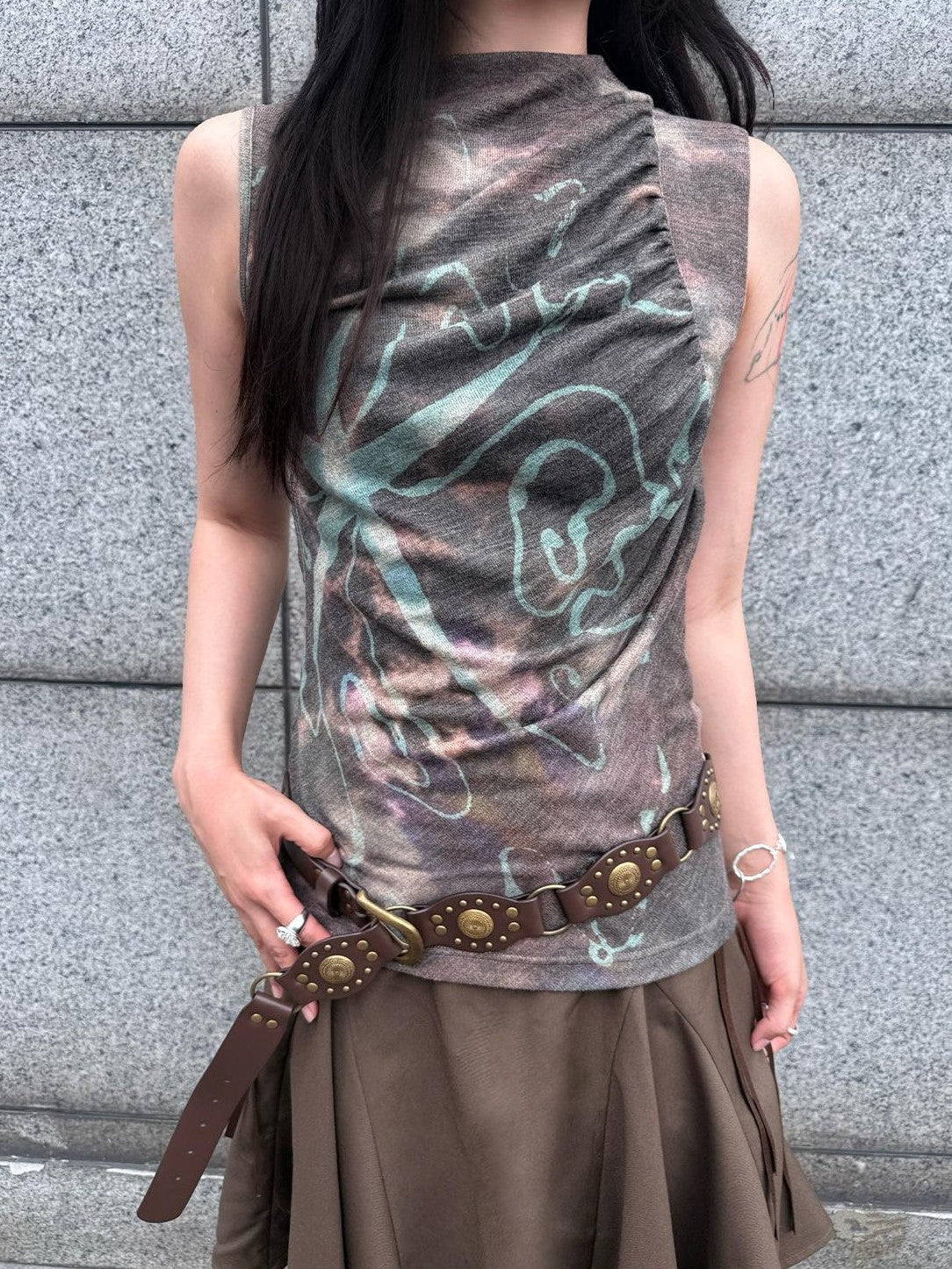 HEMOGLOBIN Vintage Tie Dye Print Slim Fit Women&