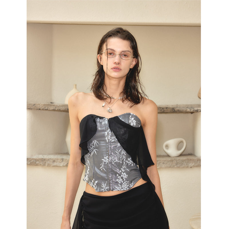 2th Desire Layered Hem Flared Skirt Set With Lace Vest