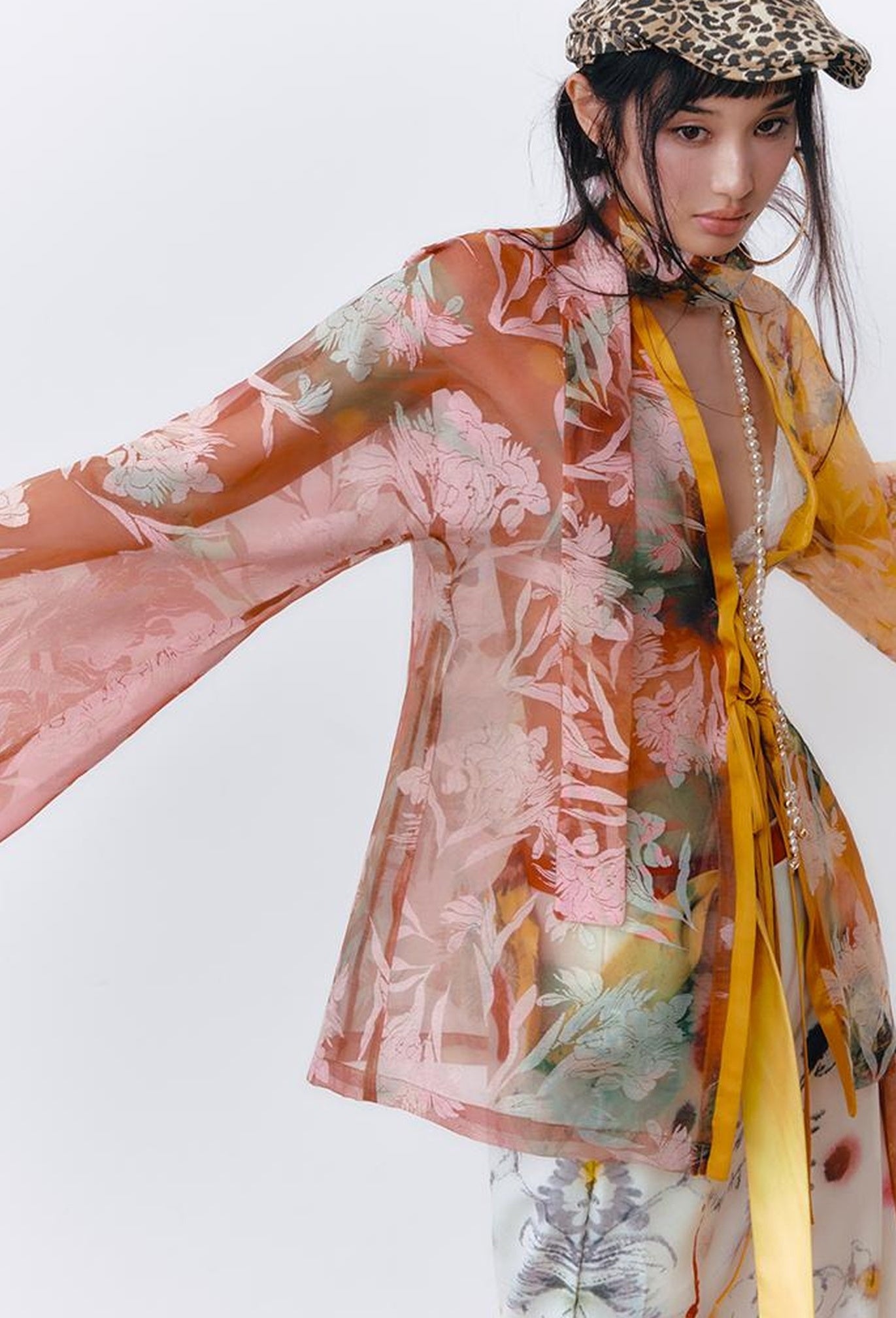 OfAkiva Hand-Painted Floral Print Boho Kimono Cardigan Cover-Up