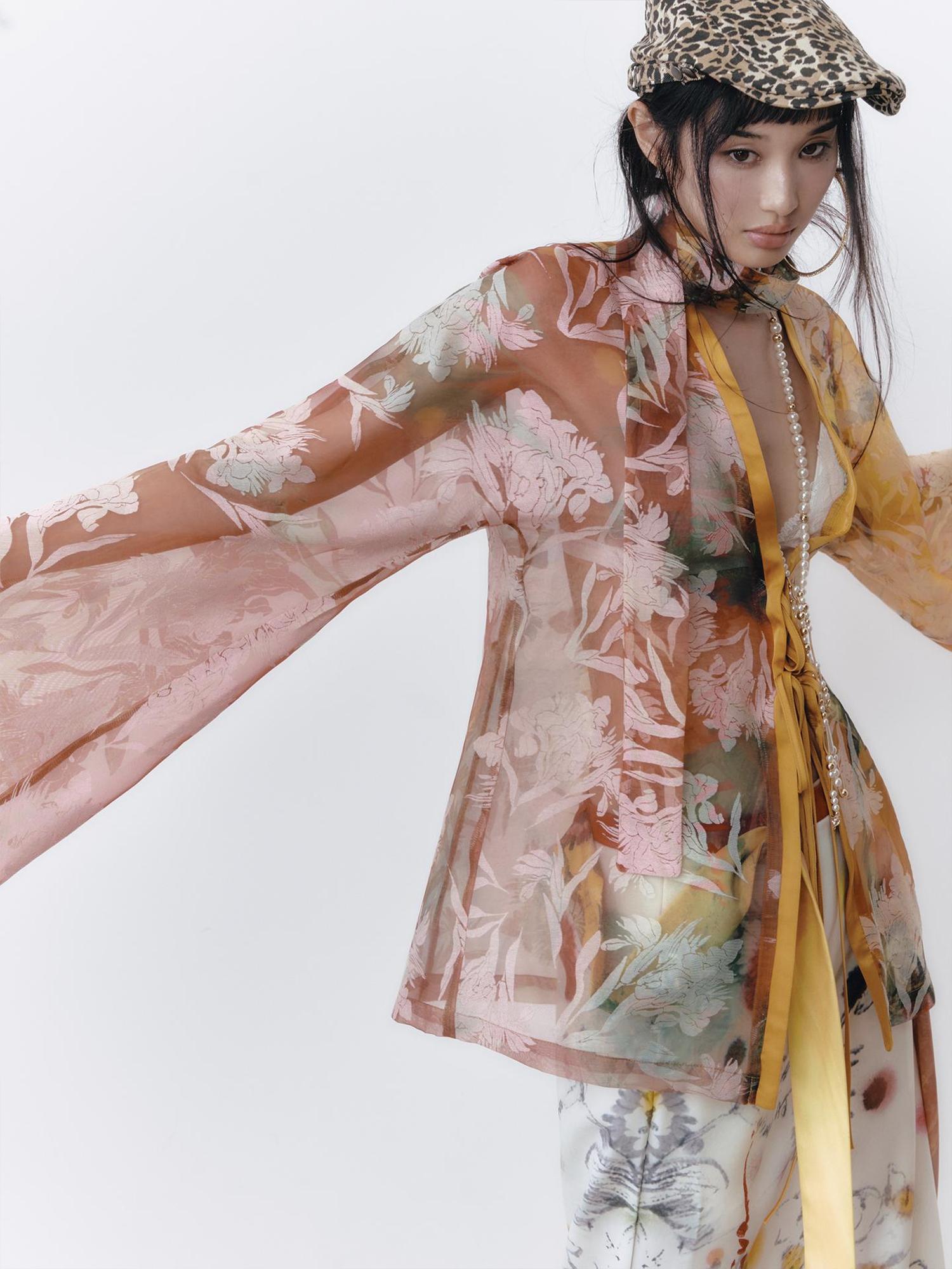 OfAkiva Hand-Painted Floral Print Boho Kimono Cardigan Cover-Up