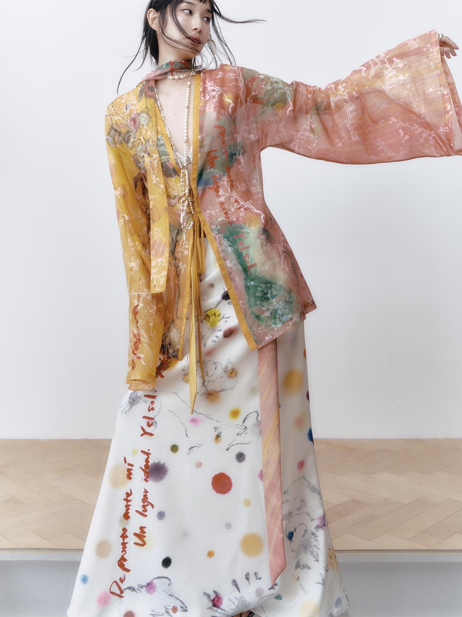 OfAkiva Hand-Painted Floral Print Boho Kimono Cardigan Cover-Up