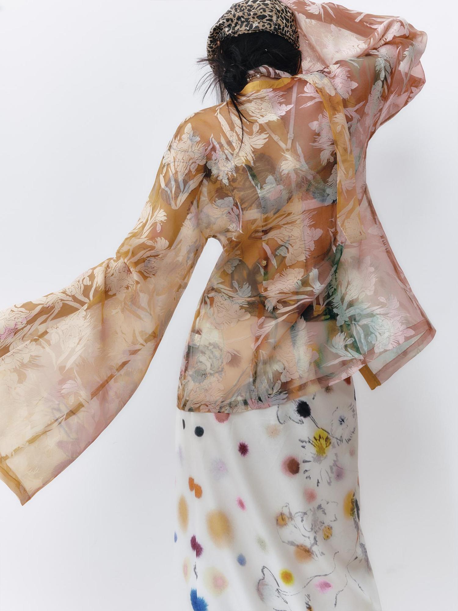 OfAkiva Hand-Painted Floral Print Boho Kimono Cardigan Cover-Up