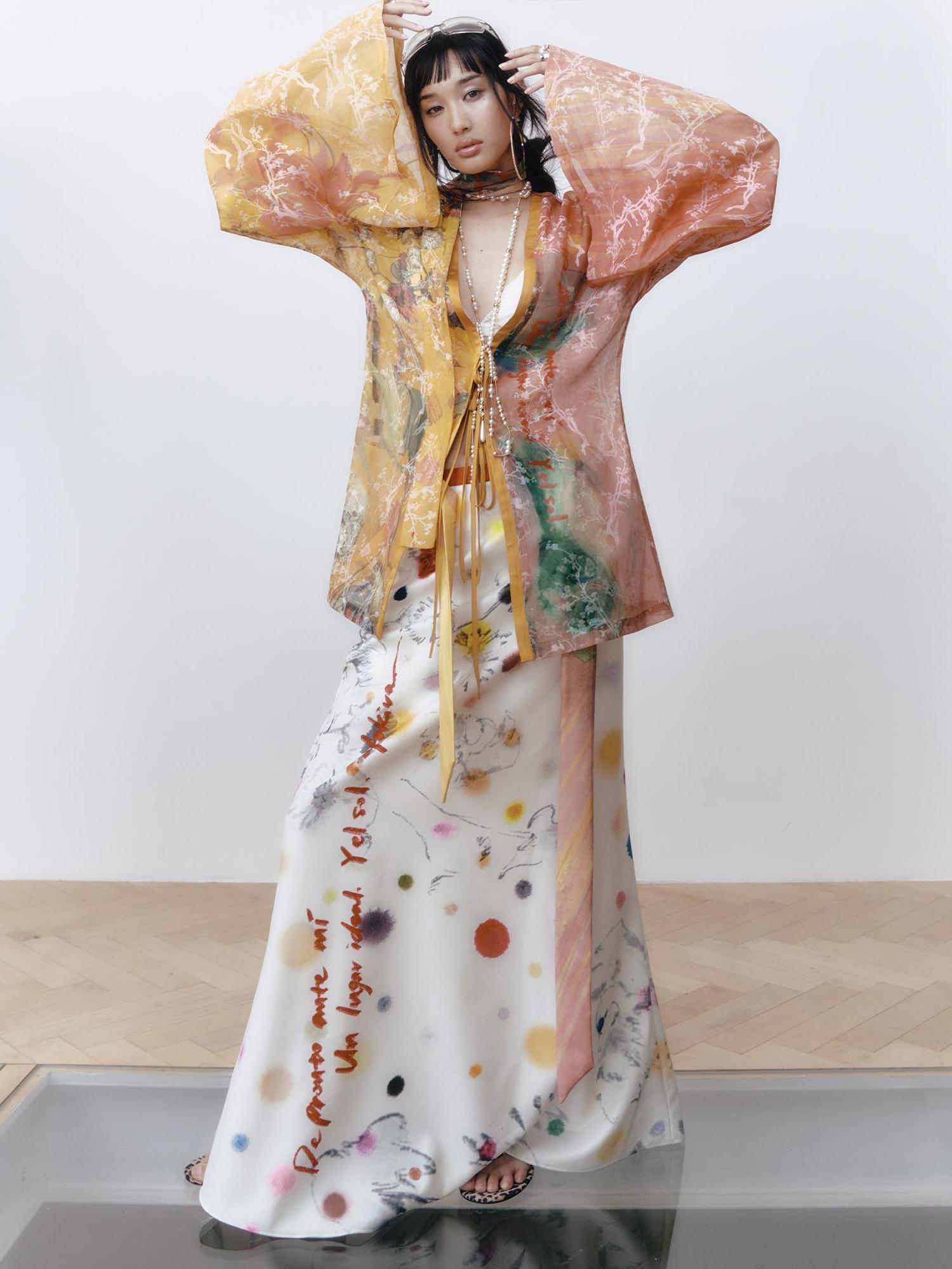 OfAkiva Hand-Painted Floral Print Boho Kimono Cardigan Cover-Up