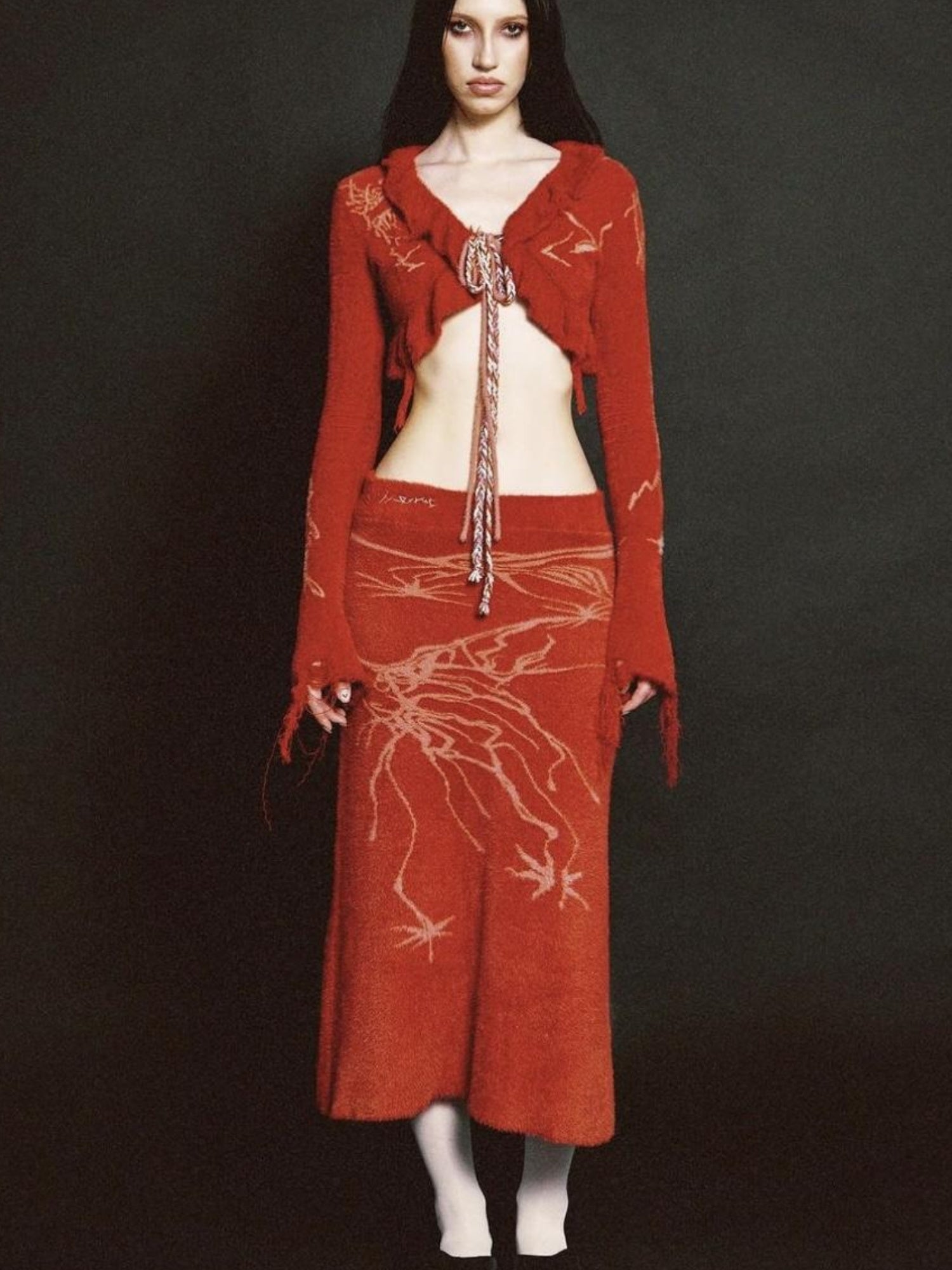 Flowers birds Market Hand-Painted Knitted Faux Mink Cardigan