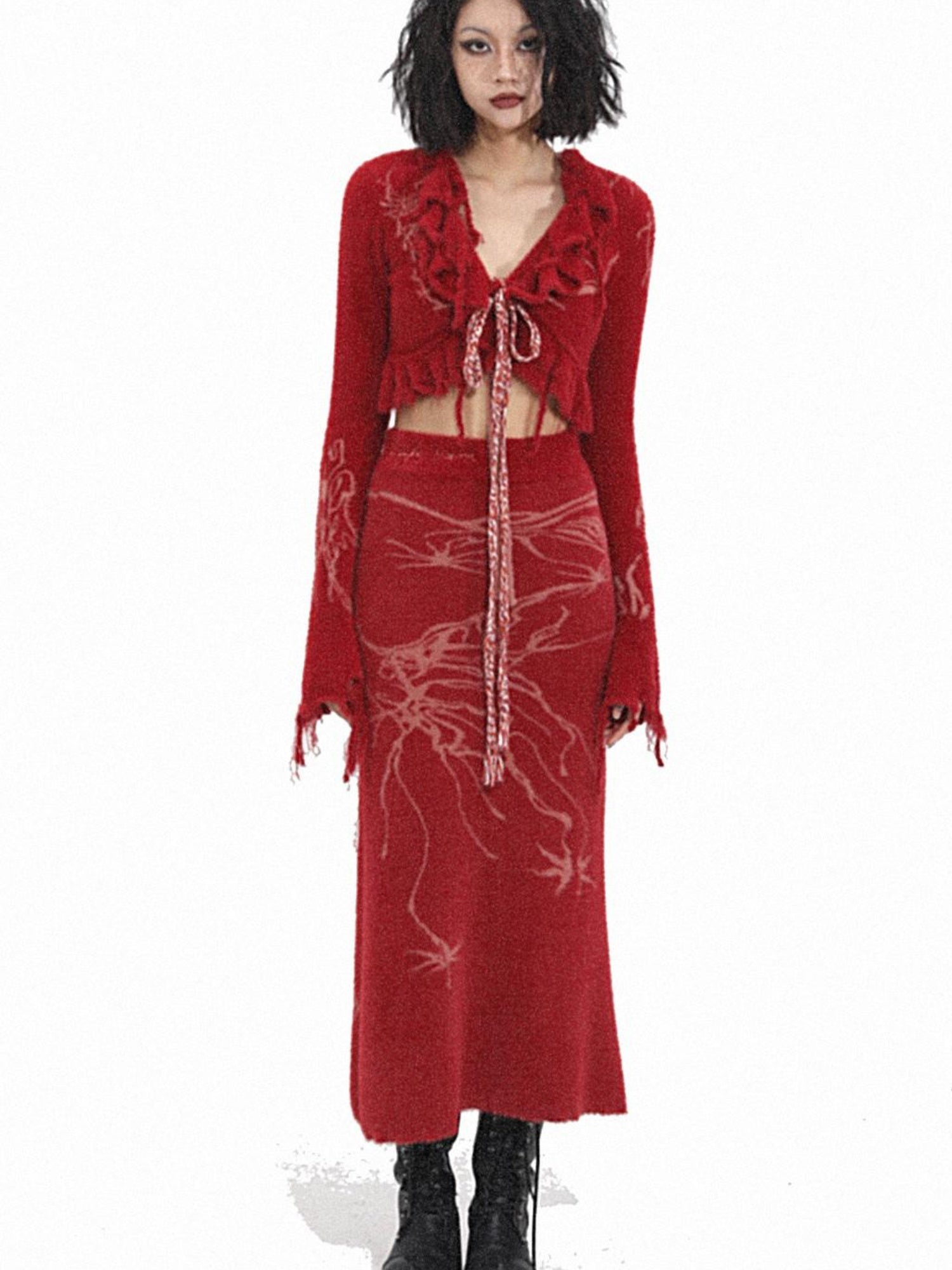 Flowers birds Market Hand-Painted Knitted Faux Mink Cardigan