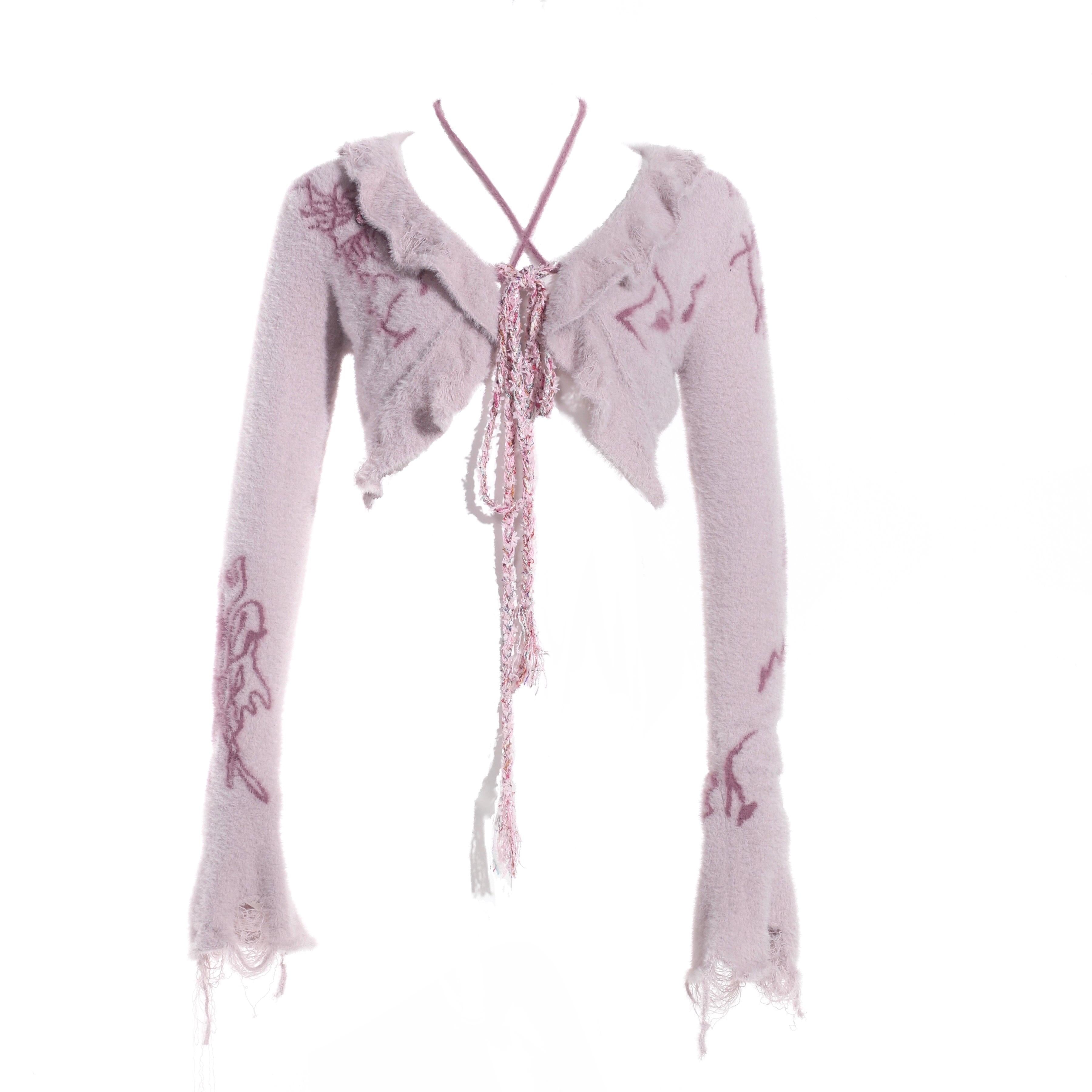 Flowers birds Market Hand-Painted Knitted Faux Mink Cardigan