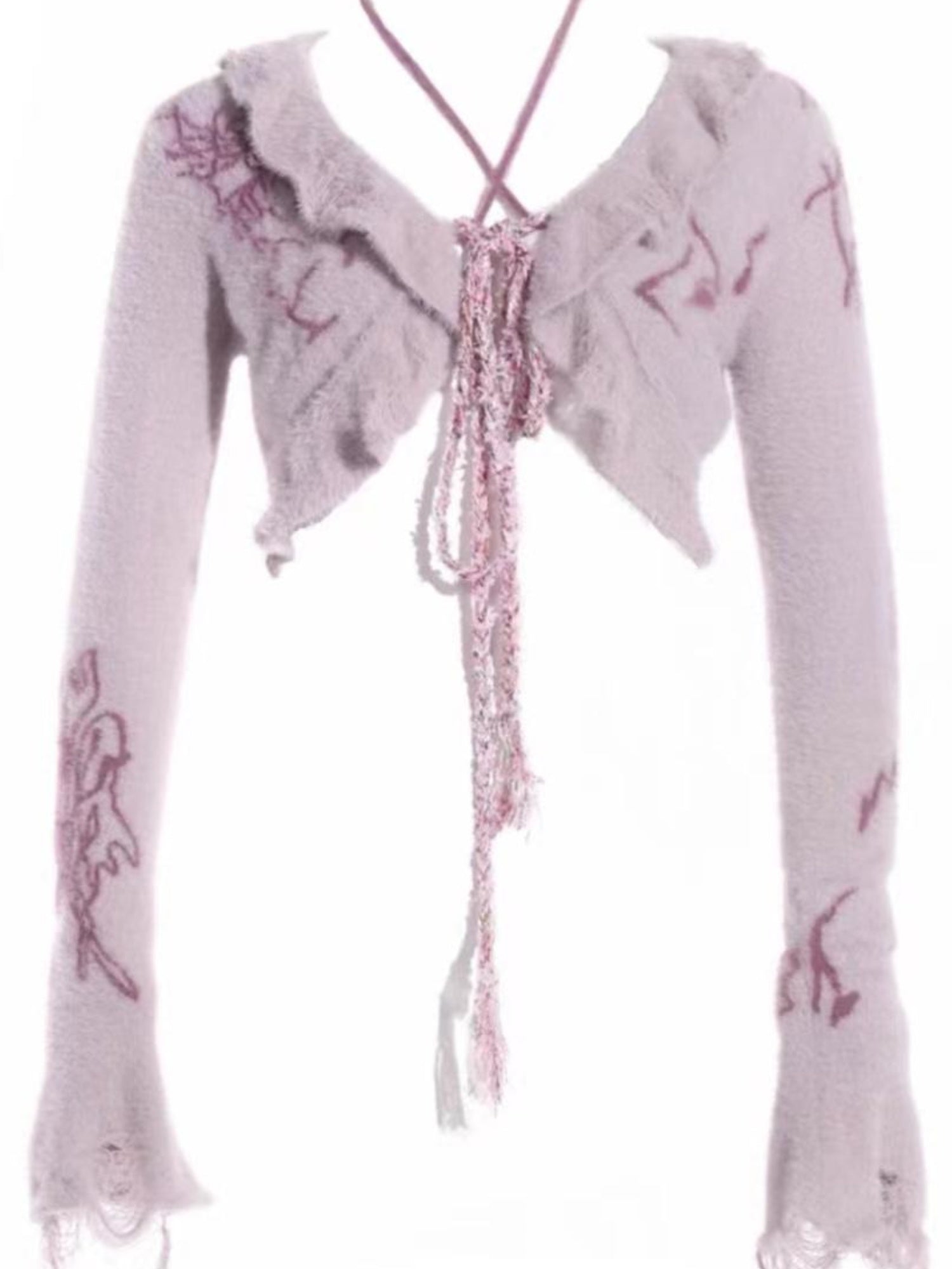 Flowers birds Market Hand-Painted Knitted Faux Mink Cardigan