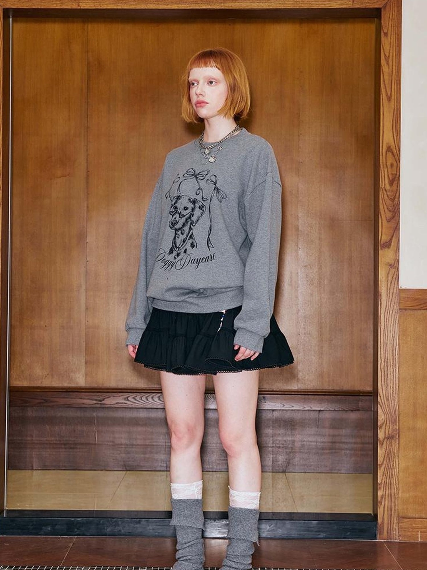 DIDDI MODA Hand Painted Bow Dalmatian Print Slim Fit Cotton Sweatshirt