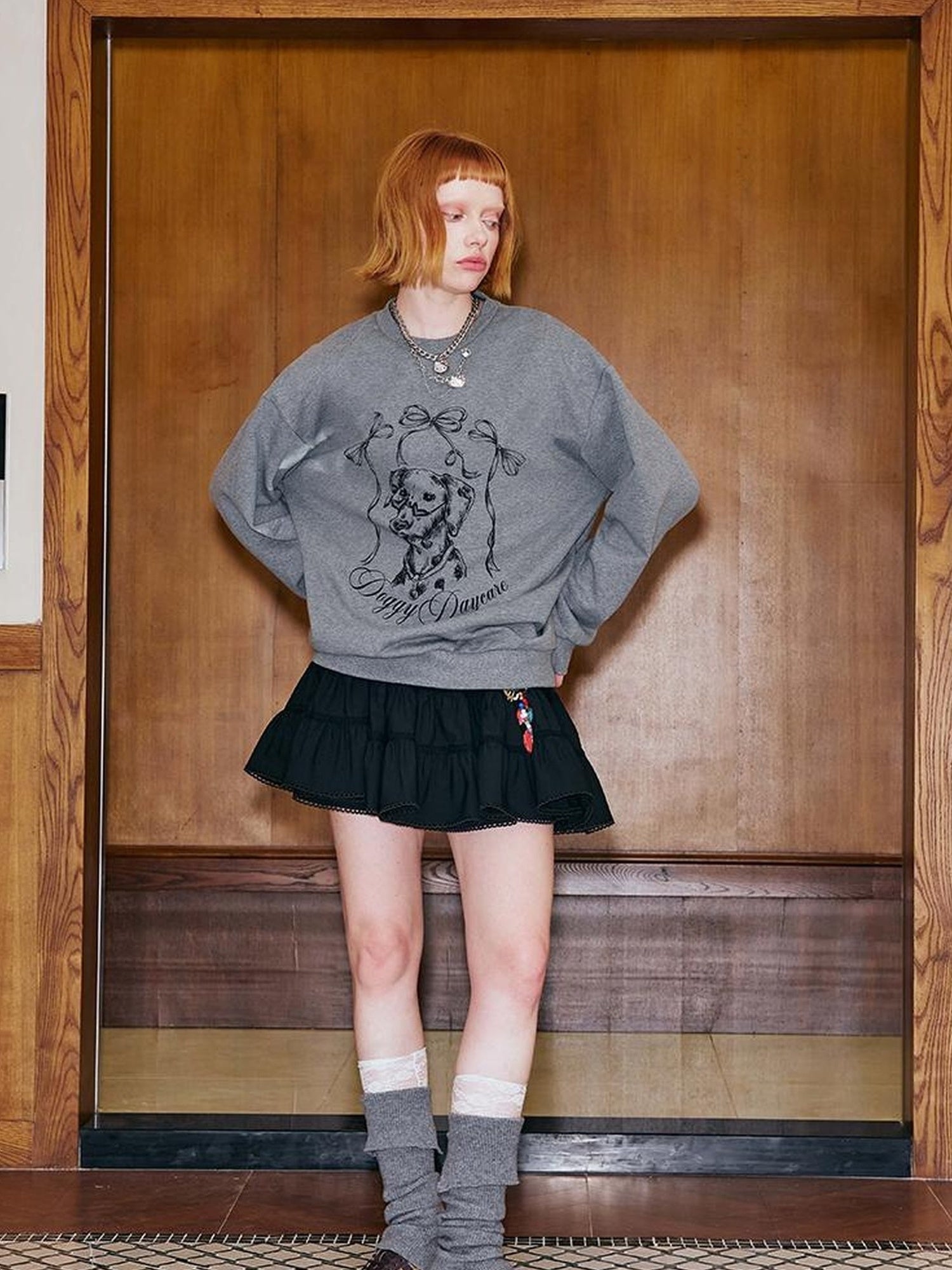 DIDDI MODA Hand Painted Bow Dalmatian Print Slim Fit Cotton Sweatshirt