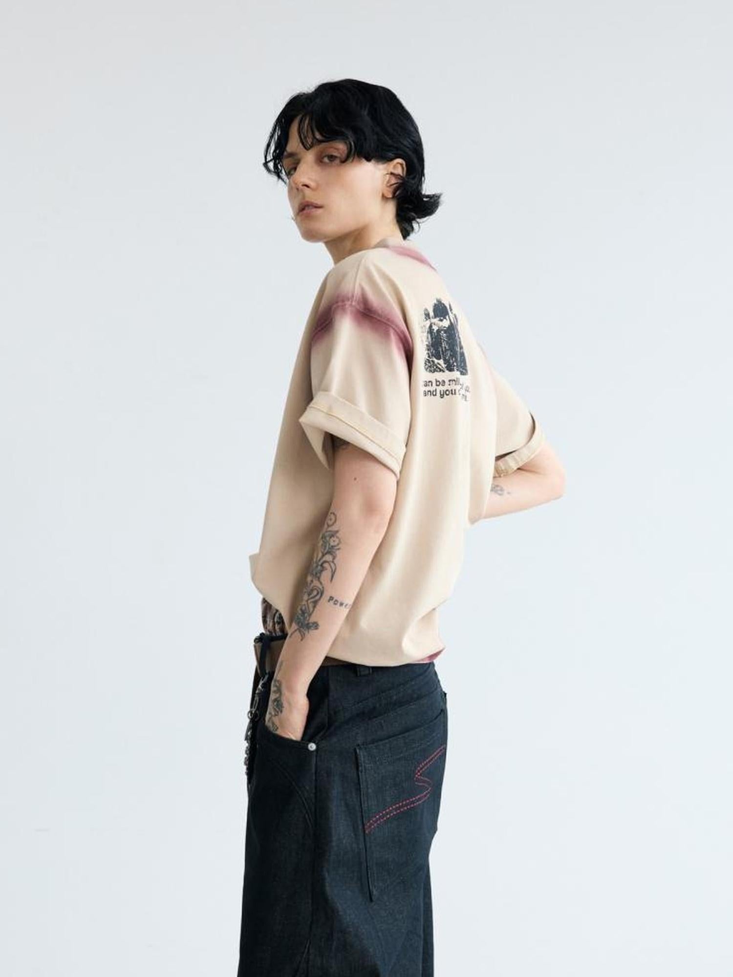 Peoplesense Hand Painted Contrast Patchwork Retro T Shirt