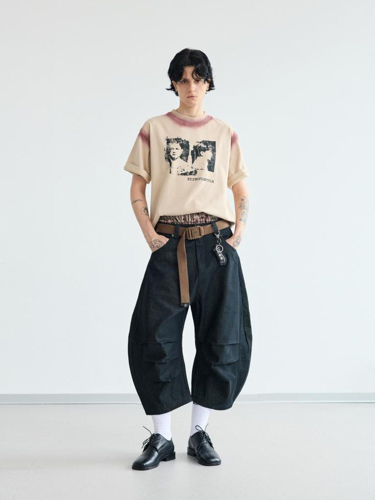 Peoplesense Hand Painted Contrast Patchwork Retro T Shirt