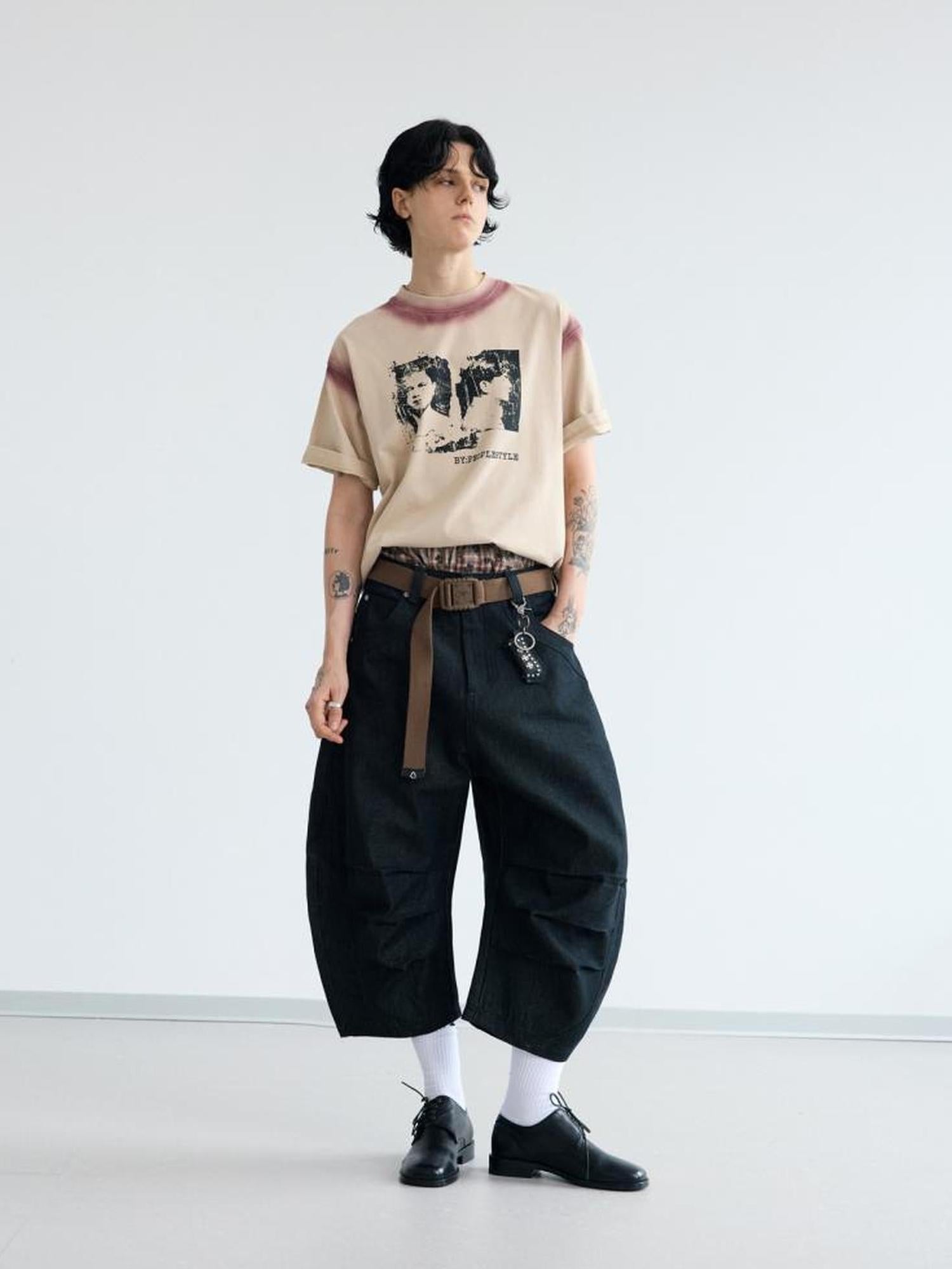 Peoplesense Hand Painted Contrast Patchwork Retro T Shirt