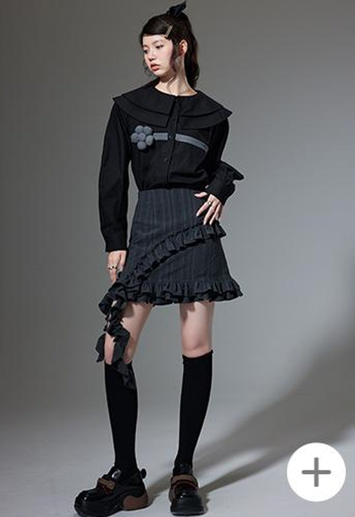 DIDDI MODA Hanging Flounce A Line Skirt High Waist Asymmetrical Mini