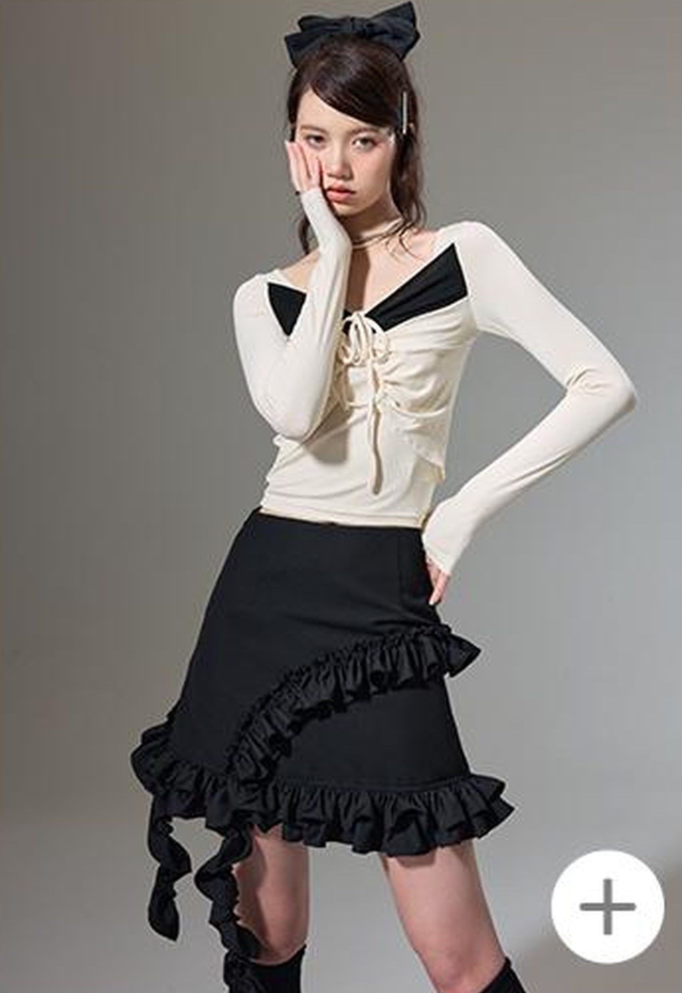 DIDDI MODA Hanging Flounce A Line Skirt High Waist Asymmetrical Mini