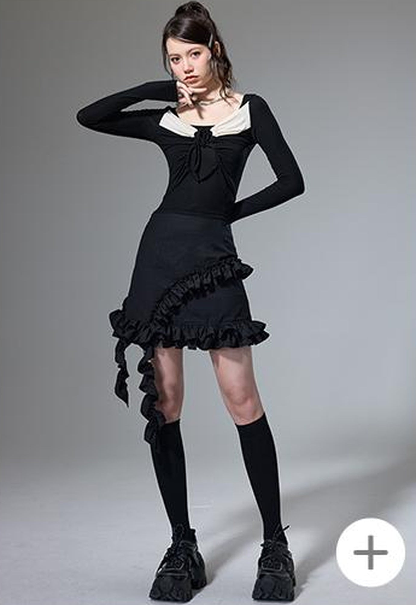 DIDDI MODA Hanging Flounce A Line Skirt High Waist Asymmetrical Mini