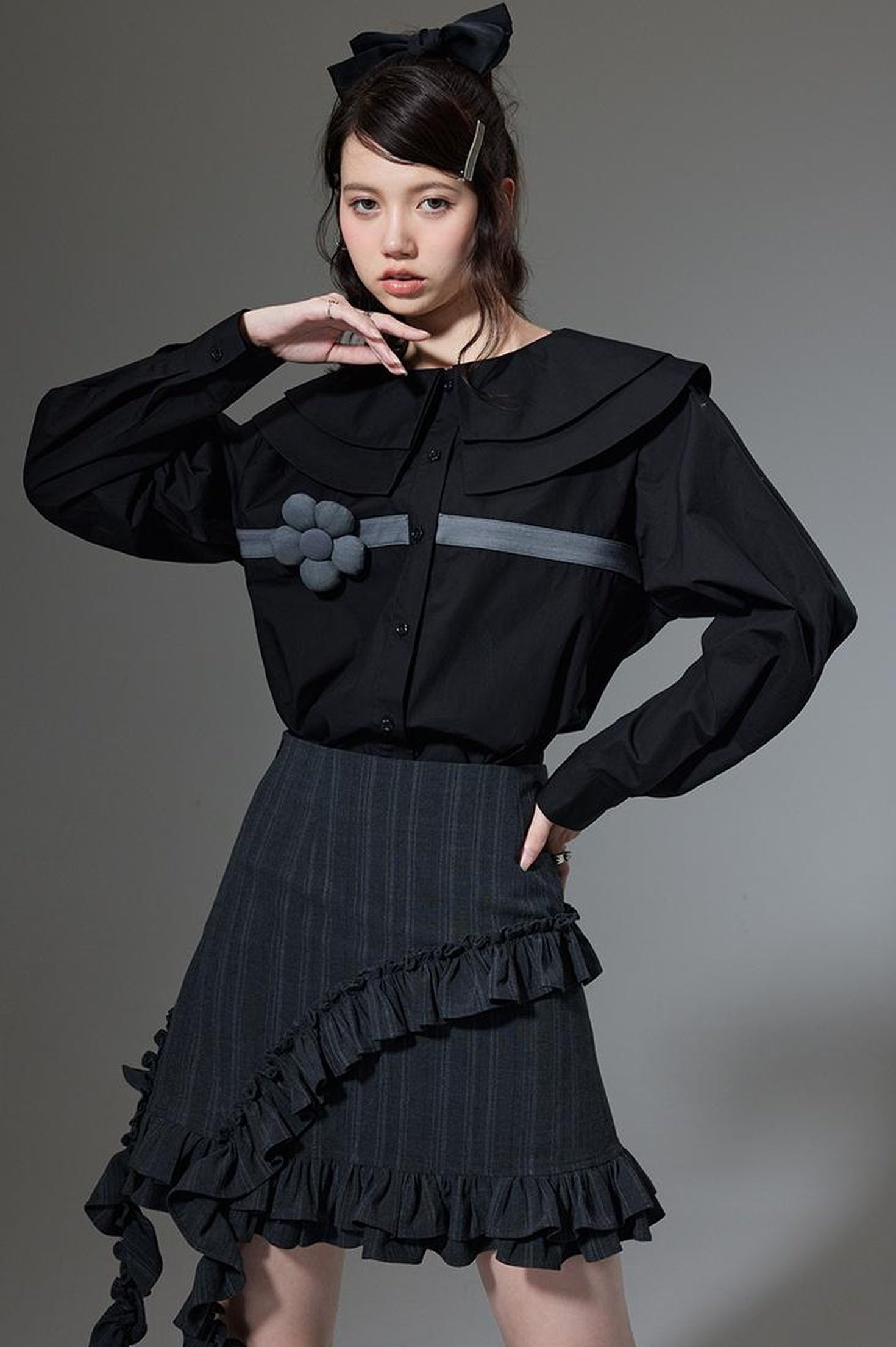 DIDDI MODA Hanging Flounce A Line Skirt High Waist Asymmetrical Mini