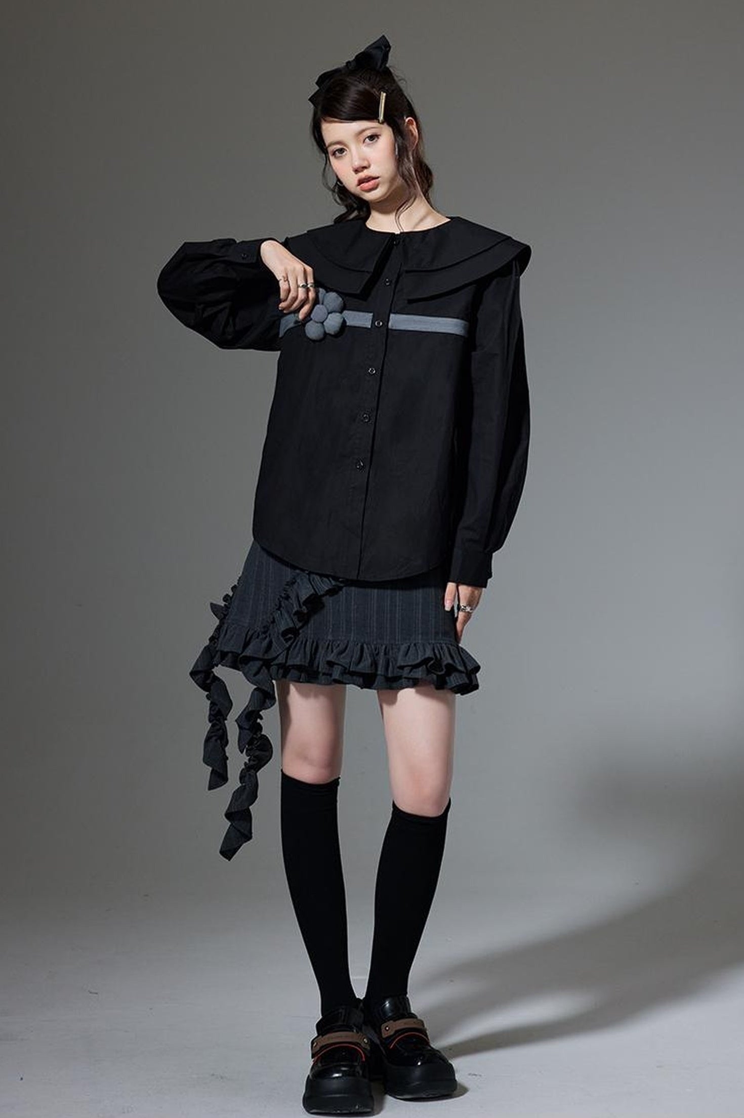 DIDDI MODA Hanging Flounce A Line Skirt High Waist Asymmetrical Mini