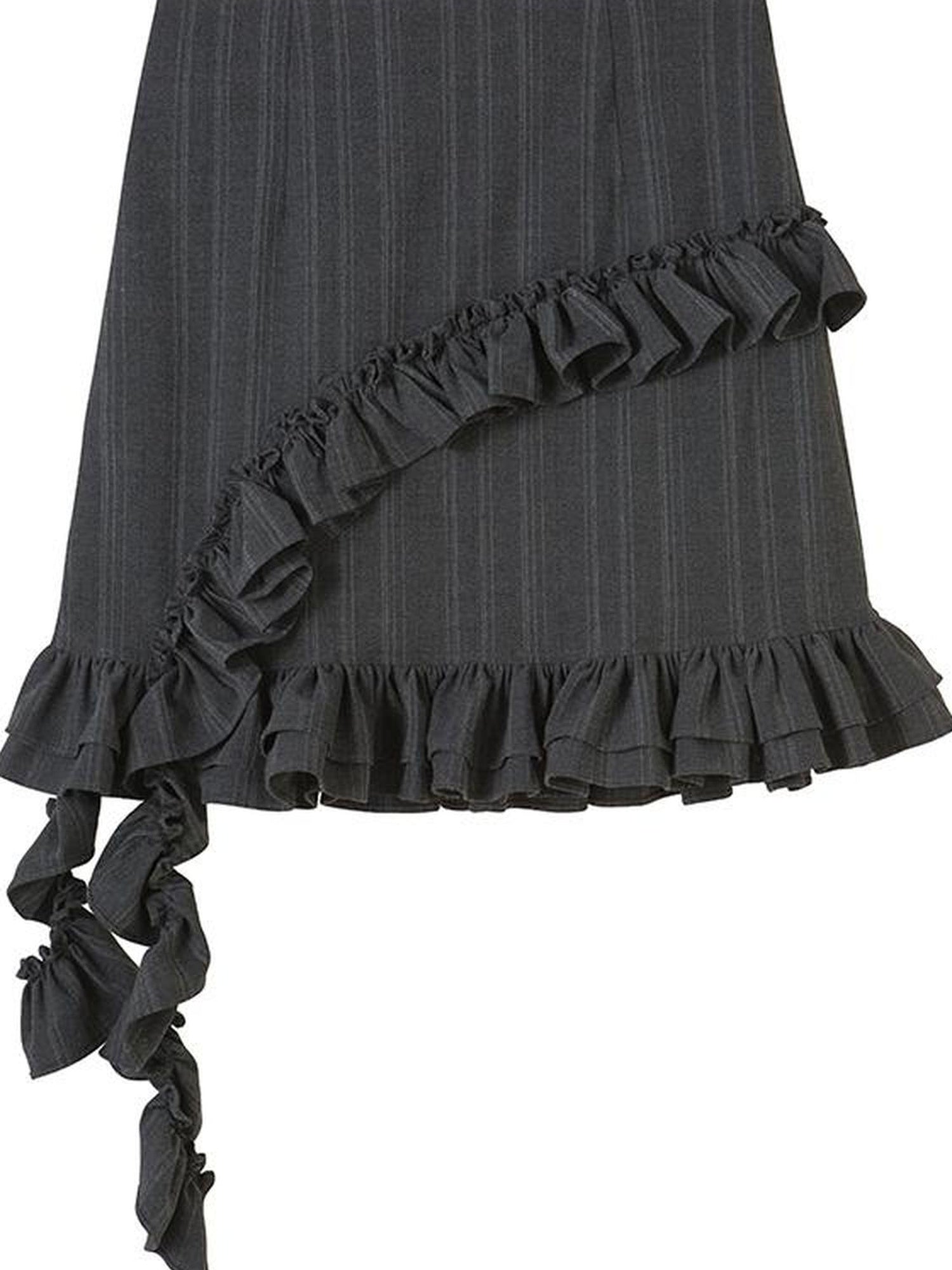 DIDDI MODA Hanging Flounce A Line Skirt High Waist Asymmetrical Mini