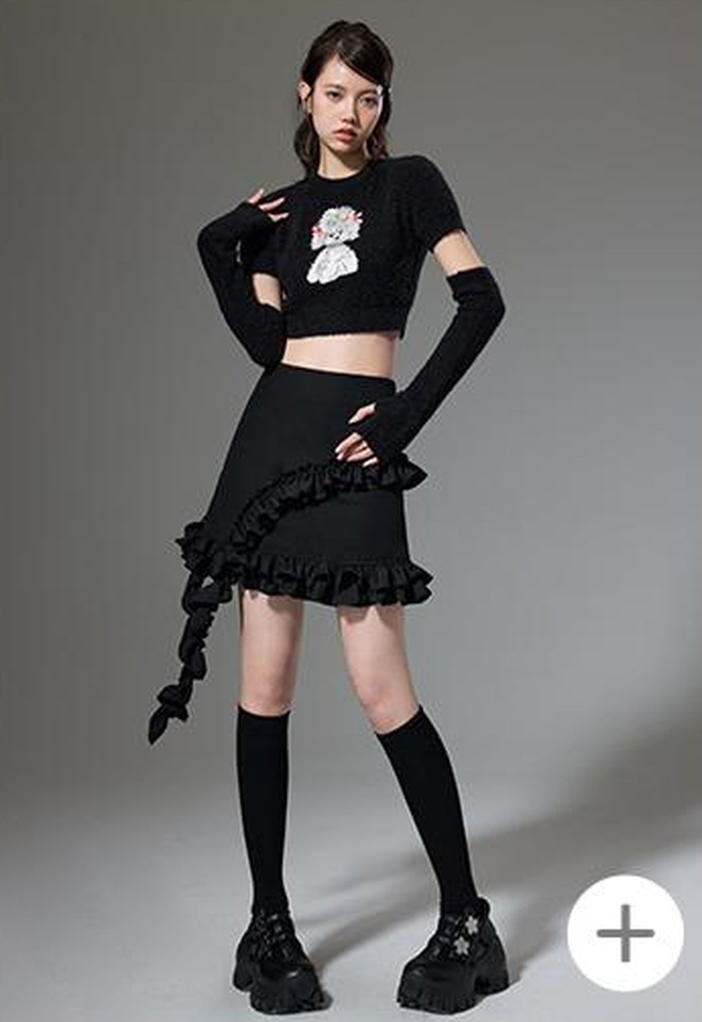 DIDDI MODA Hanging Flounce A Line Skirt High Waist Asymmetrical Mini