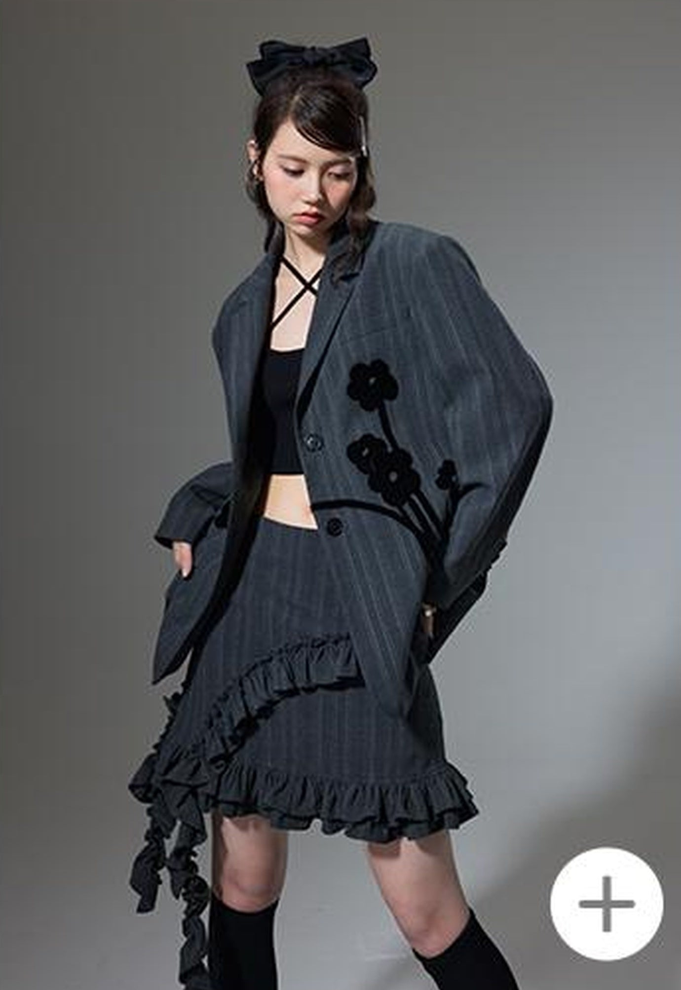 DIDDI MODA Hanging Flounce A Line Skirt High Waist Asymmetrical Mini